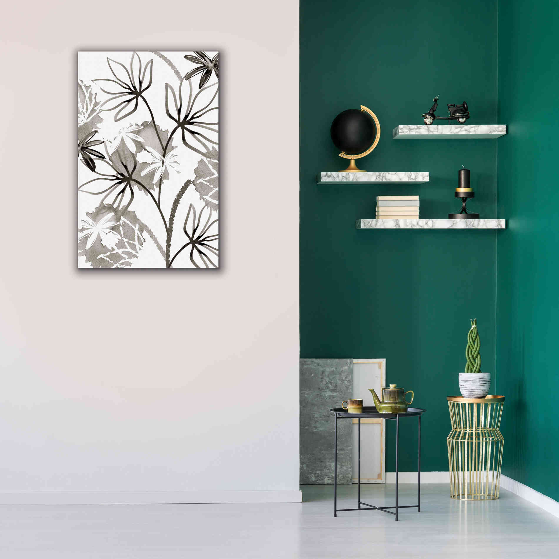 'Monochrome Flowers III' by Flora Kouta Giclee Canvas Wall Art,26 x 40