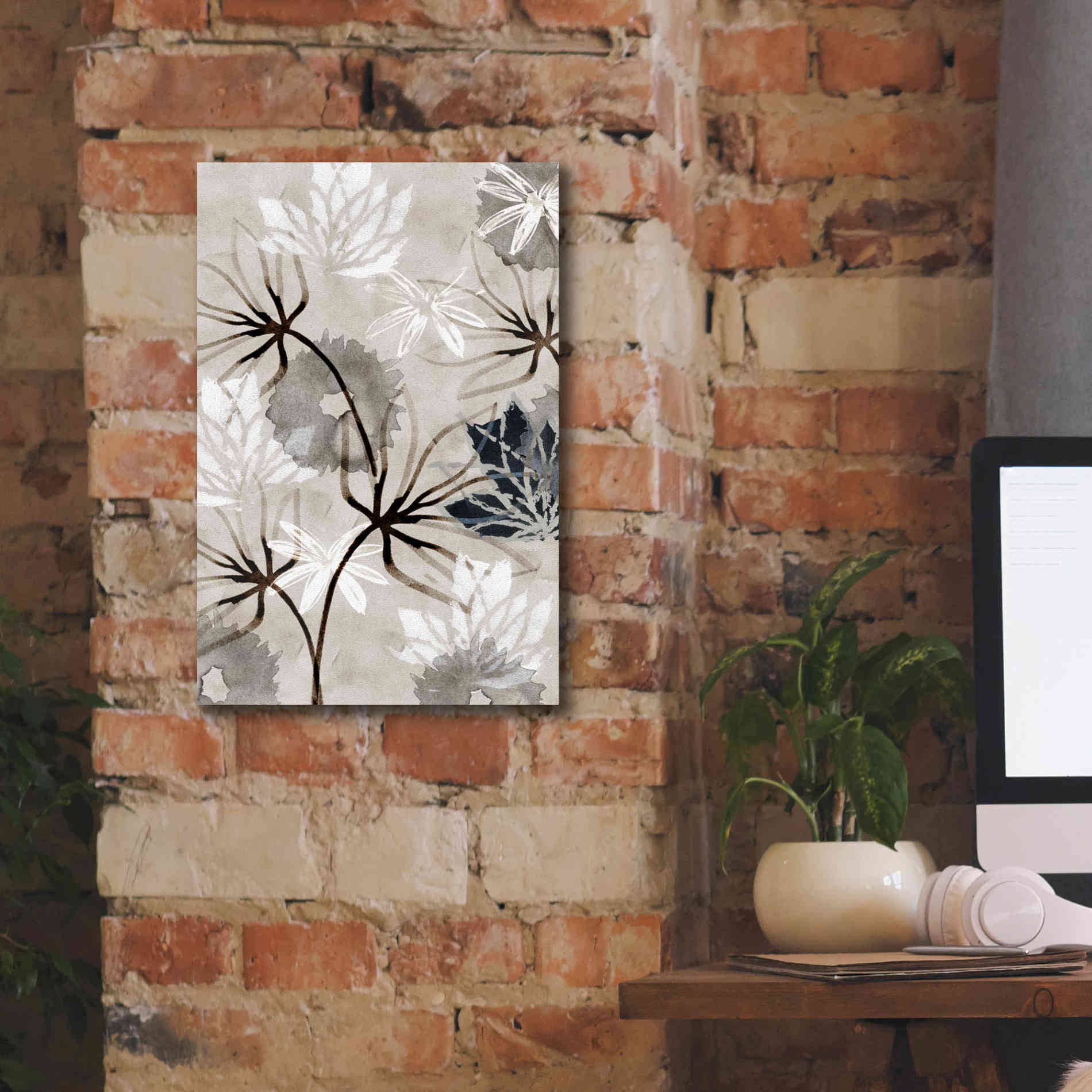 'Monochrome Flowers V' by Flora Kouta Giclee Canvas Wall Art,12 x 18
