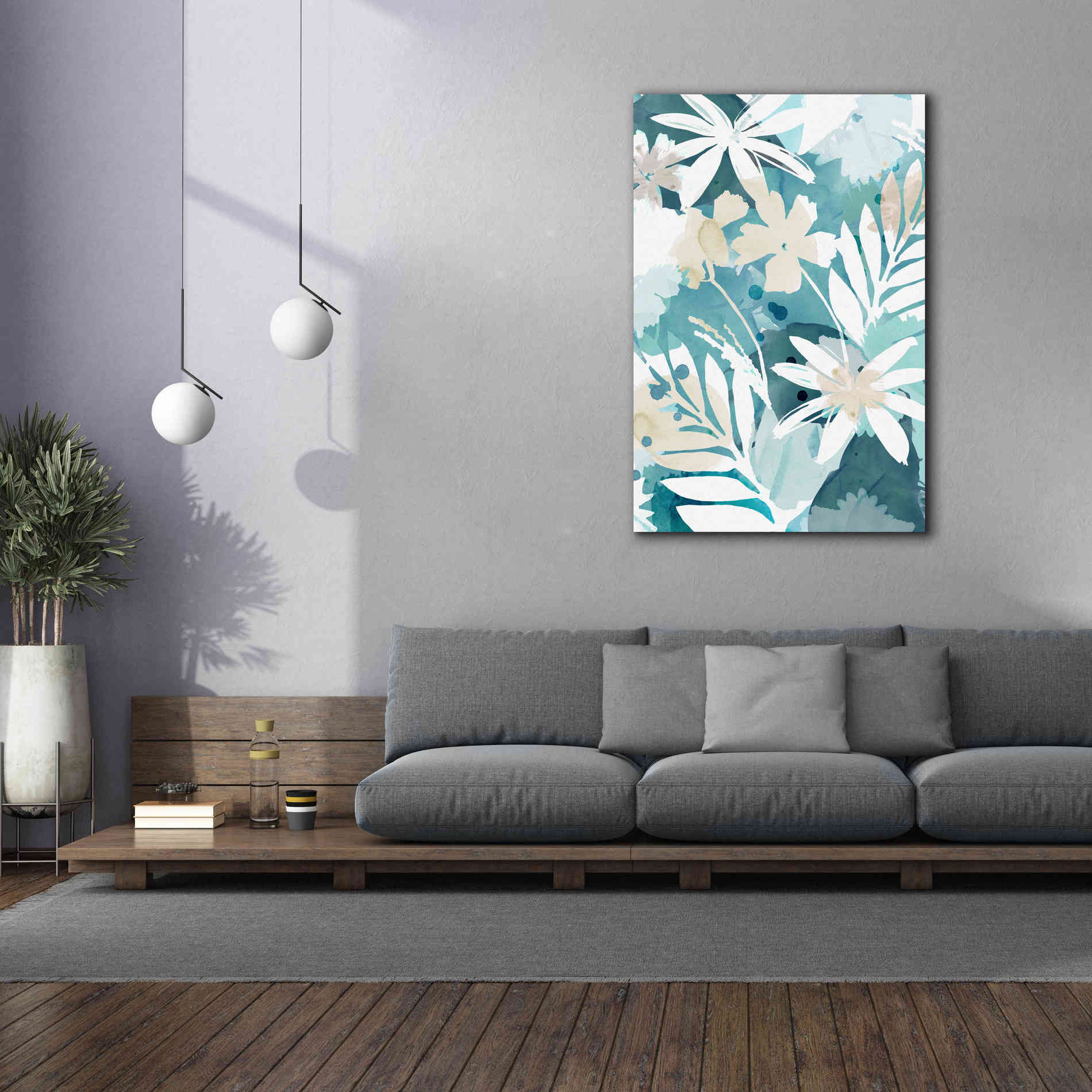 'Soft Blue Floral I' by Flora Kouta Giclee Canvas Wall Art,40 x 60