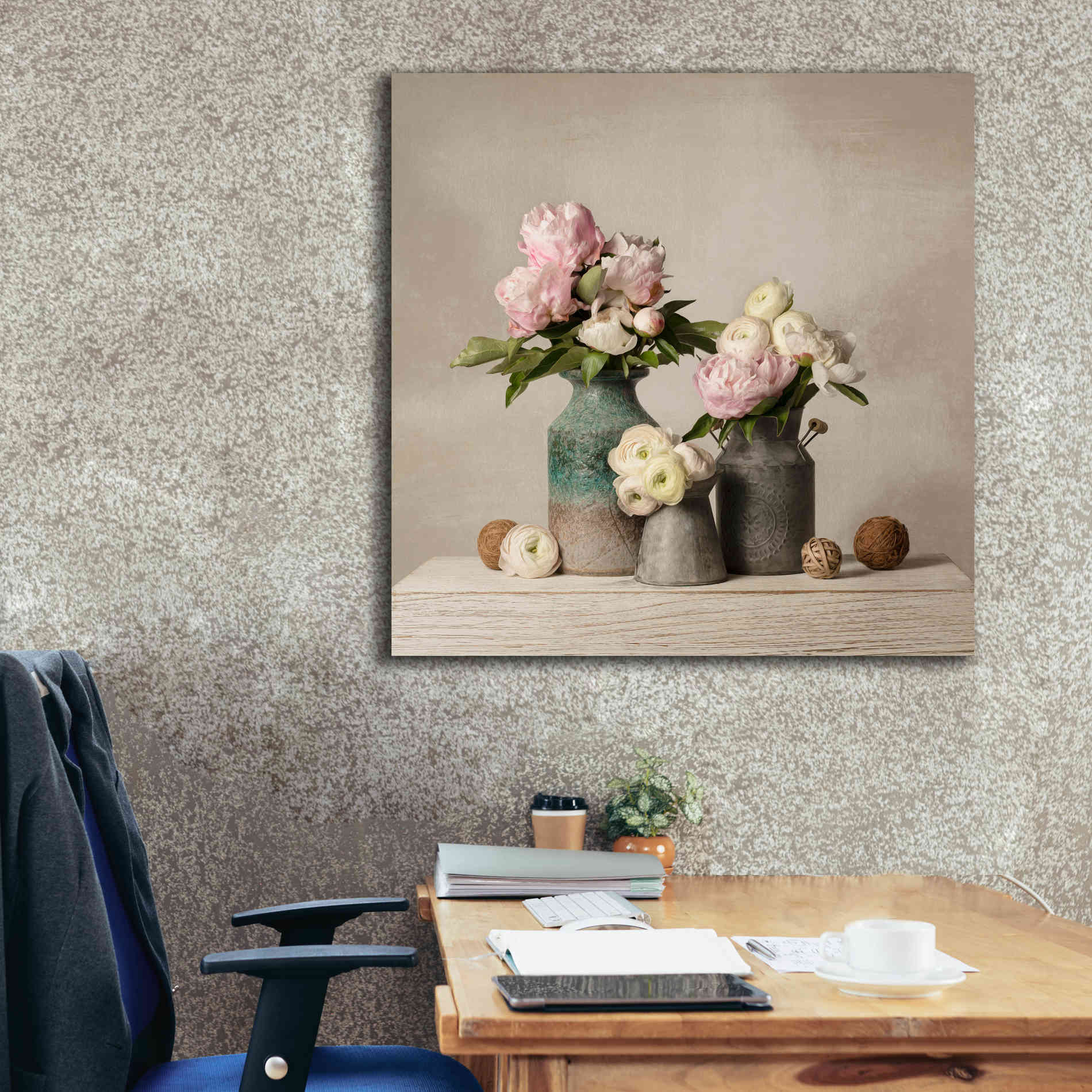 'Three Spring Blooms' by Leah McLean Giclee Canvas Wall Art,37 x 37