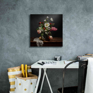 'Pear And Parrot Tulip Still Life' by Leah McLean Giclee Canvas Wall Art,18 x 18