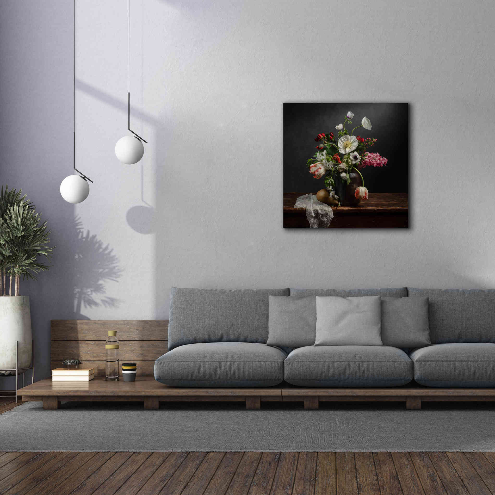 'Pear And Parrot Tulip Still Life' by Leah McLean Giclee Canvas Wall Art,37 x 37