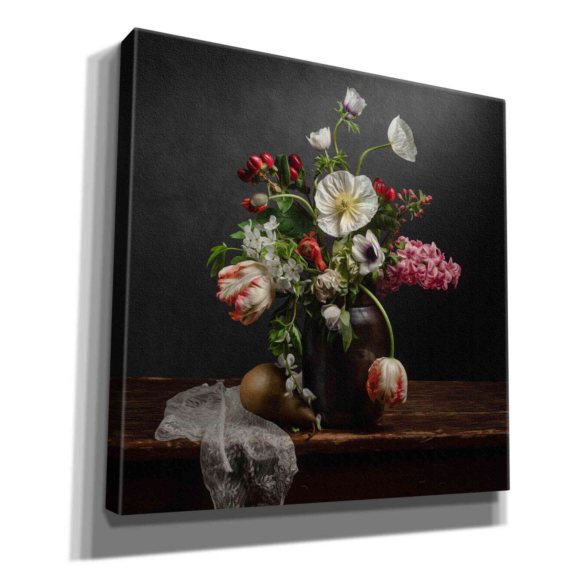 'Pear And Parrot Tulip Still Life' by Leah McLean Giclee Canvas Wall Art