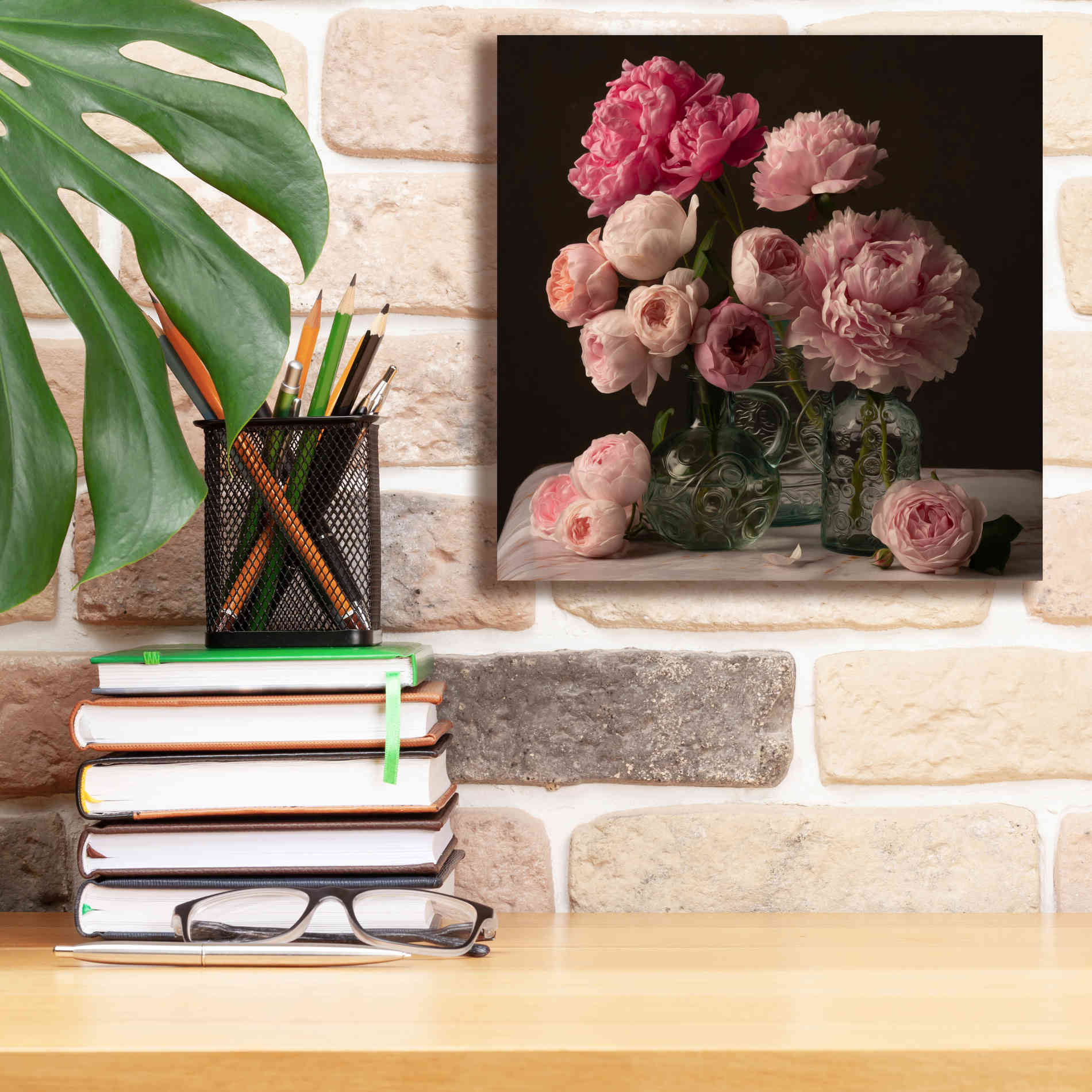 'Rose And Peony Dark Duet' by Leah McLean Giclee Canvas Wall Art,12 x 12