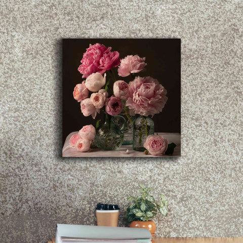 Image of 'Rose And Peony Dark Duet' by Leah McLean Giclee Canvas Wall Art,18 x 18
