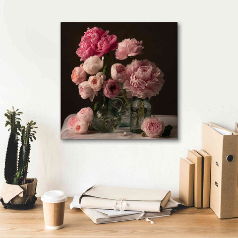 Image of 'Rose And Peony Dark Duet' by Leah McLean Giclee Canvas Wall Art,18 x 18