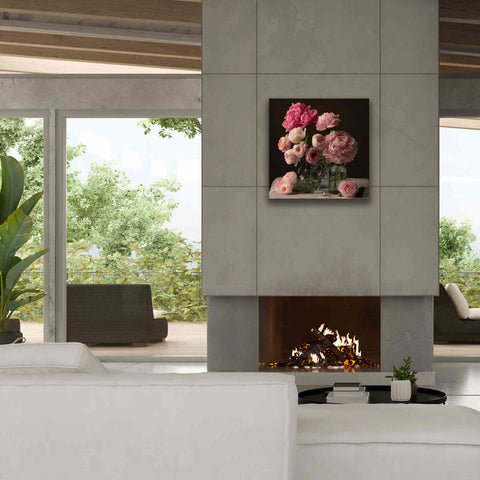 Image of 'Rose And Peony Dark Duet' by Leah McLean Giclee Canvas Wall Art,26 x 26