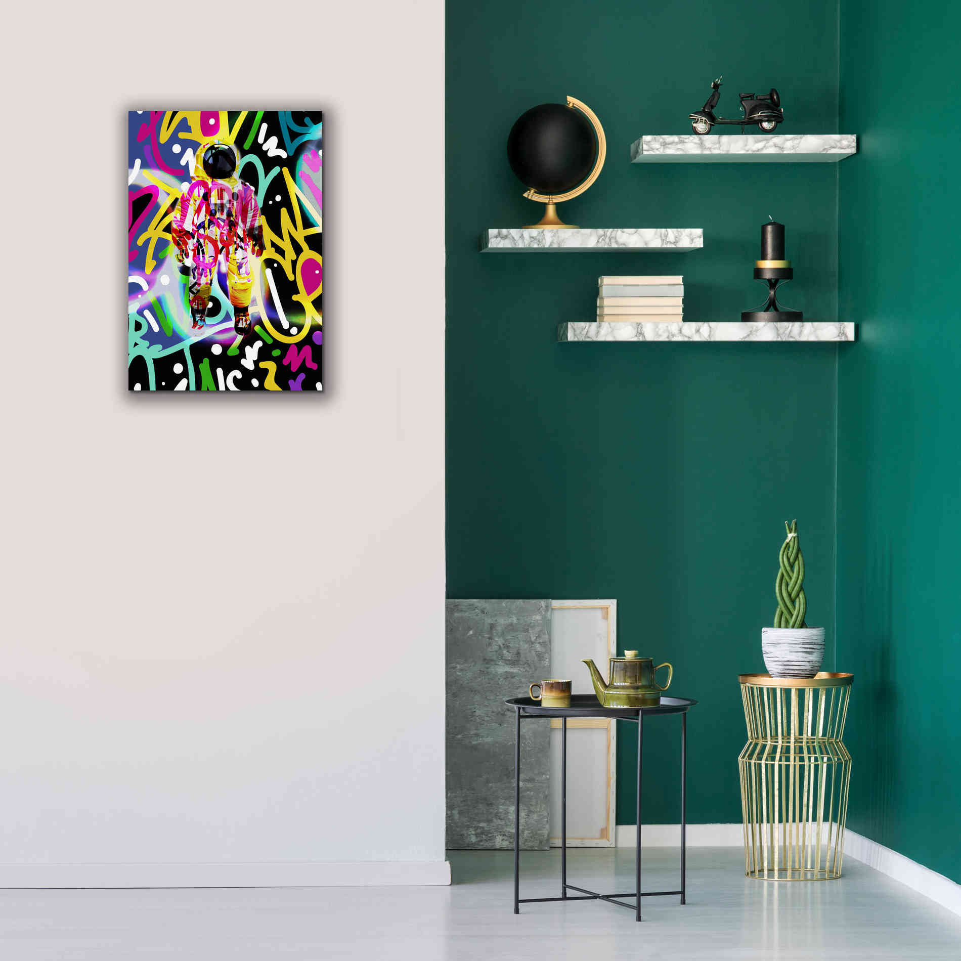 'Colorful Astronaut Graffiti Art 12' by Irena Orlov Giclee Canvas Wall Art,18 x 26