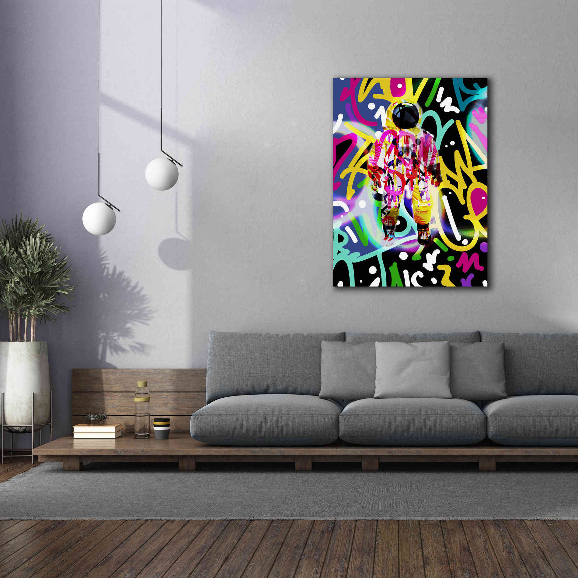 'Colorful Astronaut Graffiti Art 12' by Irena Orlov Giclee Canvas Wall Art,40 x 54