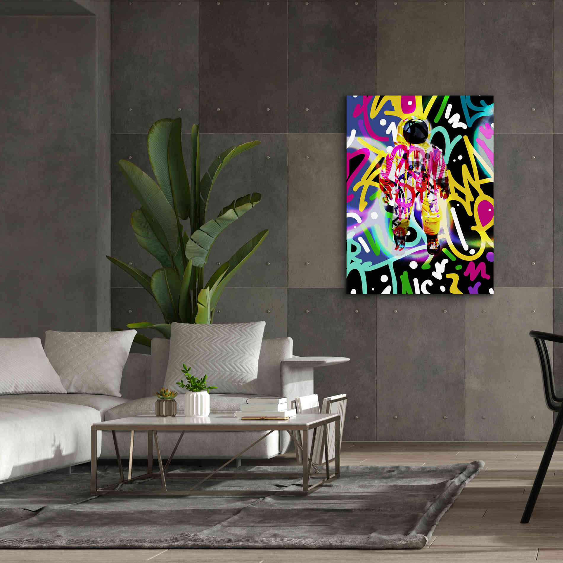 'Colorful Astronaut Graffiti Art 12' by Irena Orlov Giclee Canvas Wall Art,40 x 54