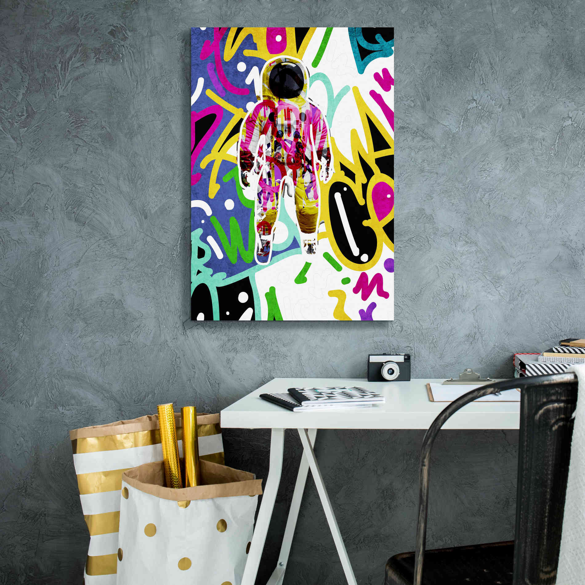 'Colorful Astronaut Graffiti Art 6 ' by Irena Orlov Giclee Canvas Wall Art,18 x 26