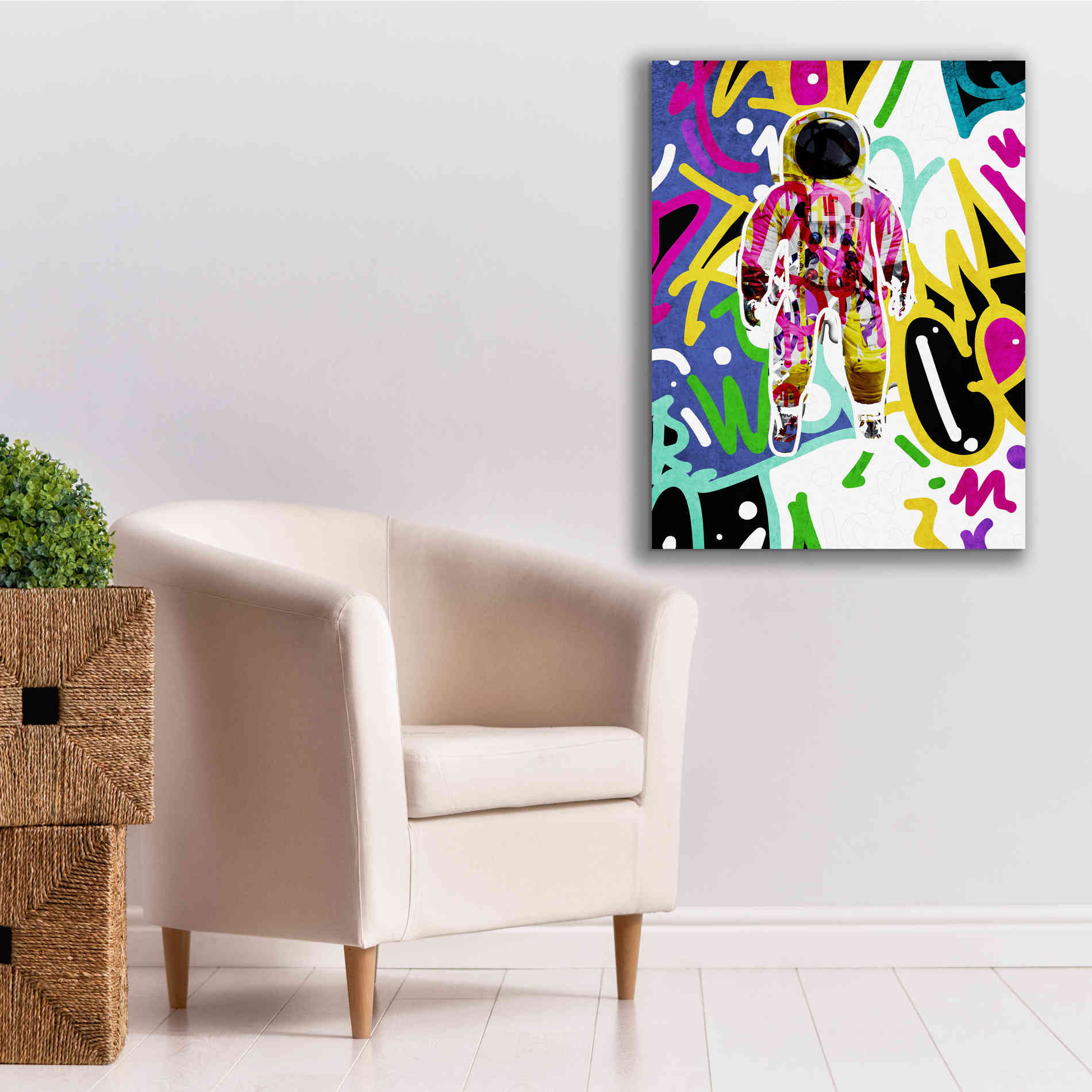 'Colorful Astronaut Graffiti Art 6 ' by Irena Orlov Giclee Canvas Wall Art,26 x 34
