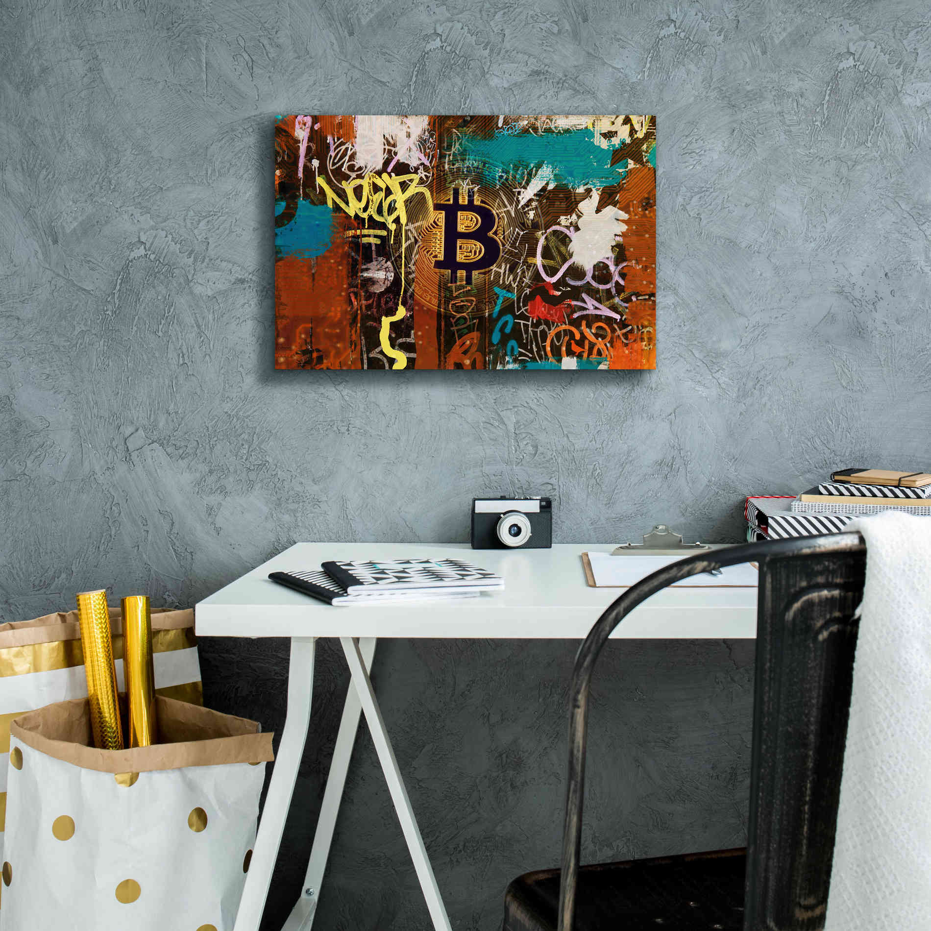 'Graffiti Bitcoin 1' by Irena Orlov Giclee Canvas Wall Art,18 x 12