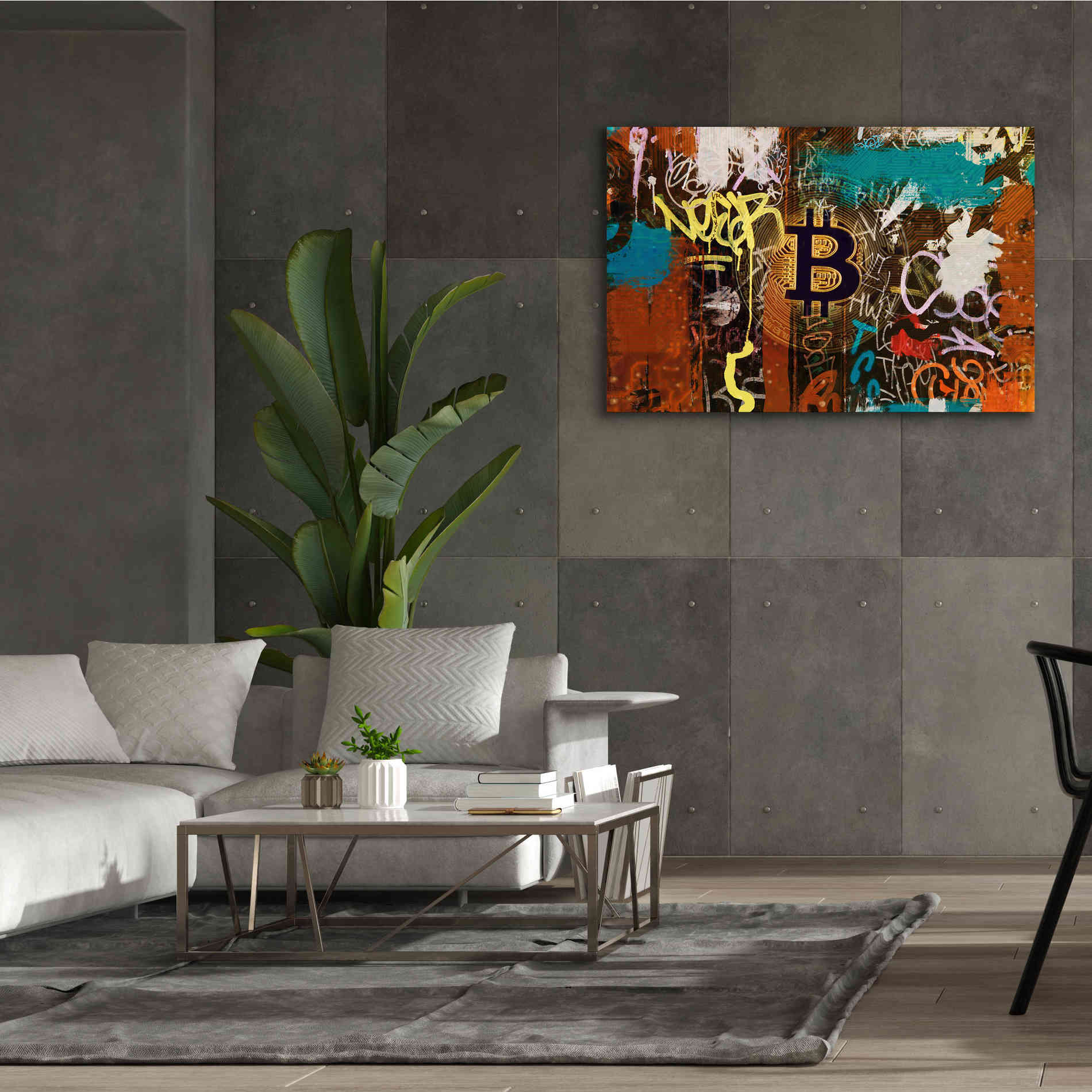 'Graffiti Bitcoin 1' by Irena Orlov Giclee Canvas Wall Art,60 x 40