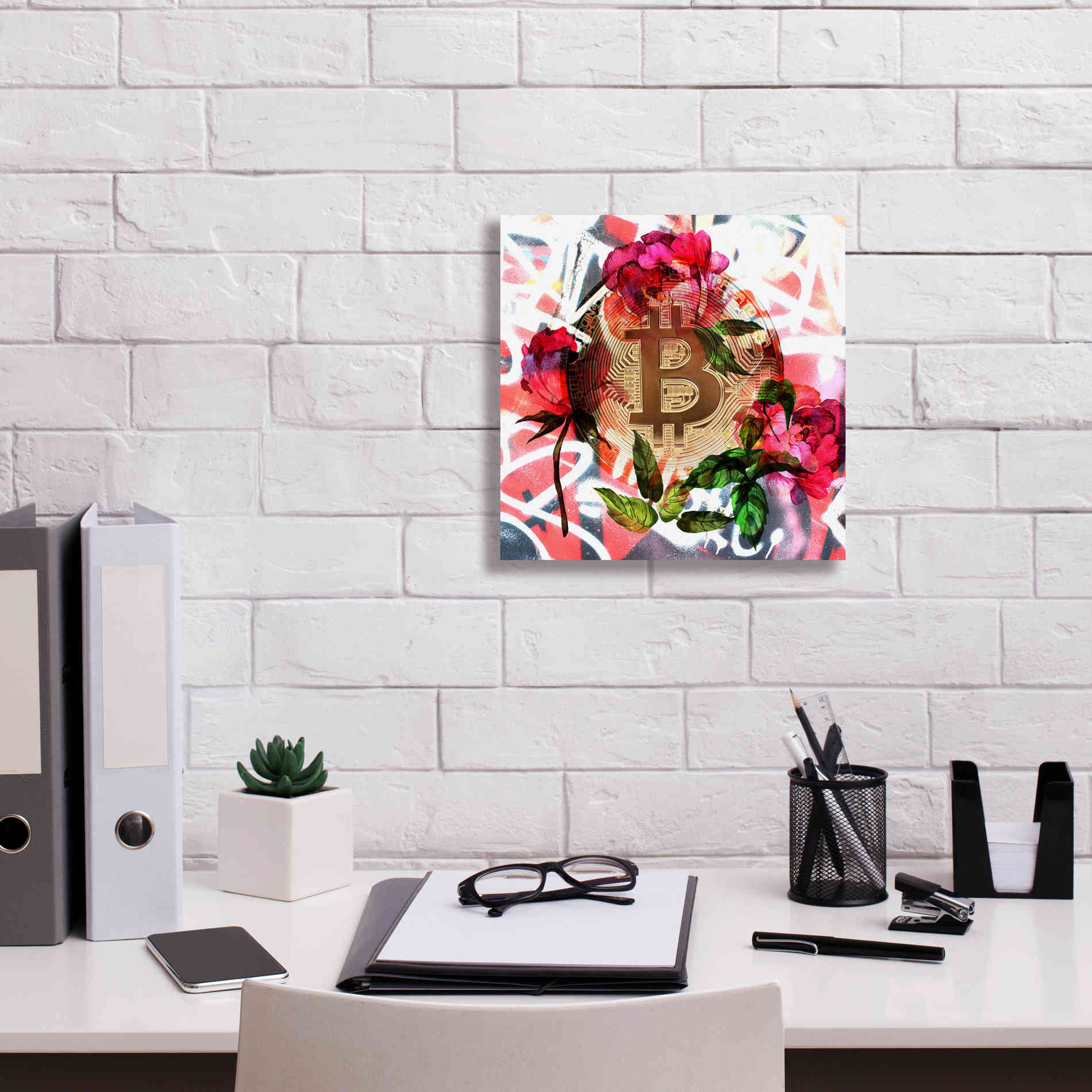 'Bitcoin Floral Inspiration 1' by Irena Orlov Giclee Canvas Wall Art,12 x 12