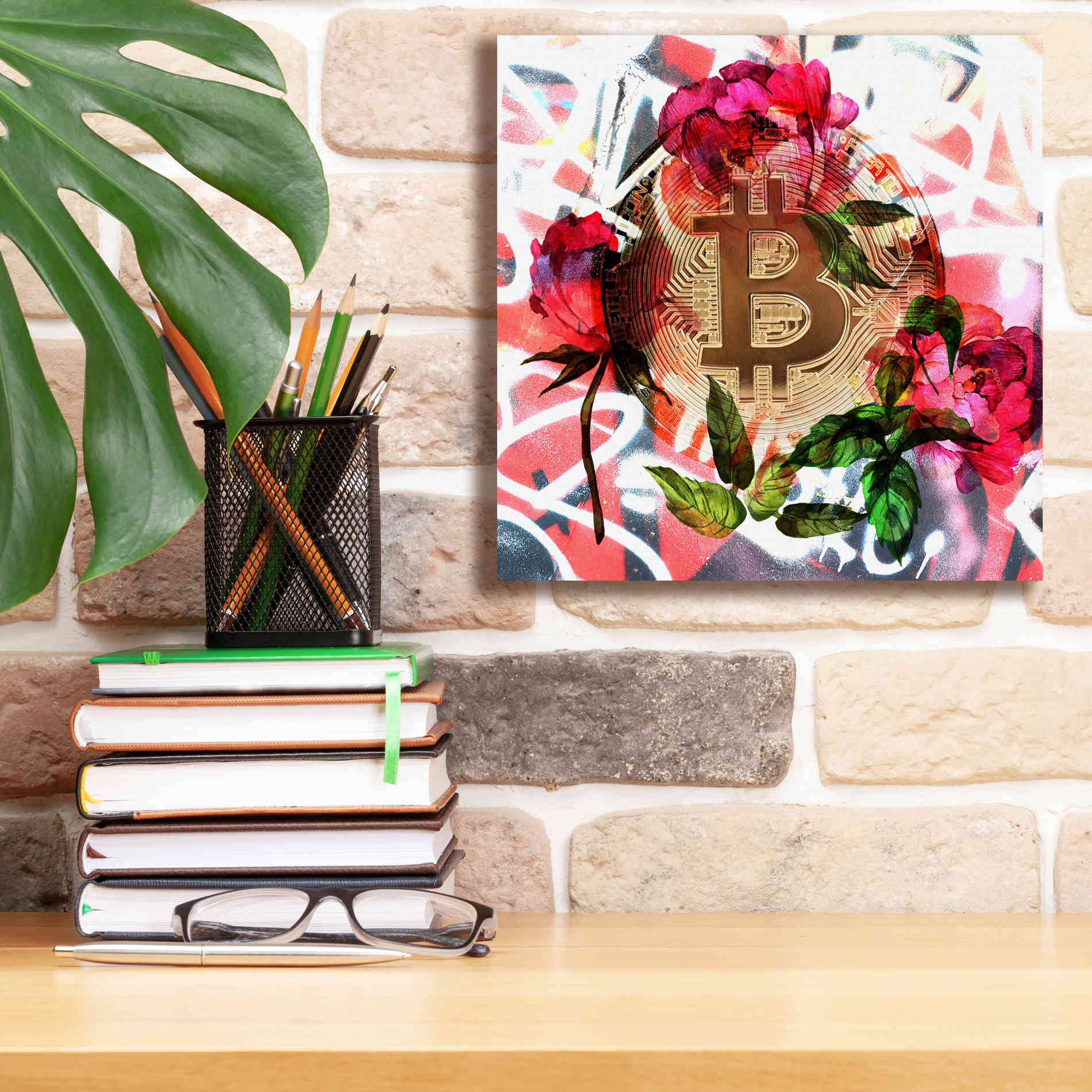 'Bitcoin Floral Inspiration 1' by Irena Orlov Giclee Canvas Wall Art,12 x 12