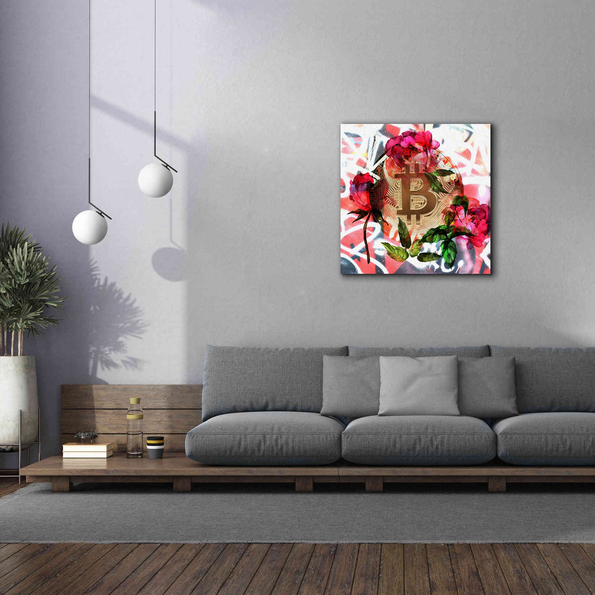 'Bitcoin Floral Inspiration 1' by Irena Orlov Giclee Canvas Wall Art,37 x 37