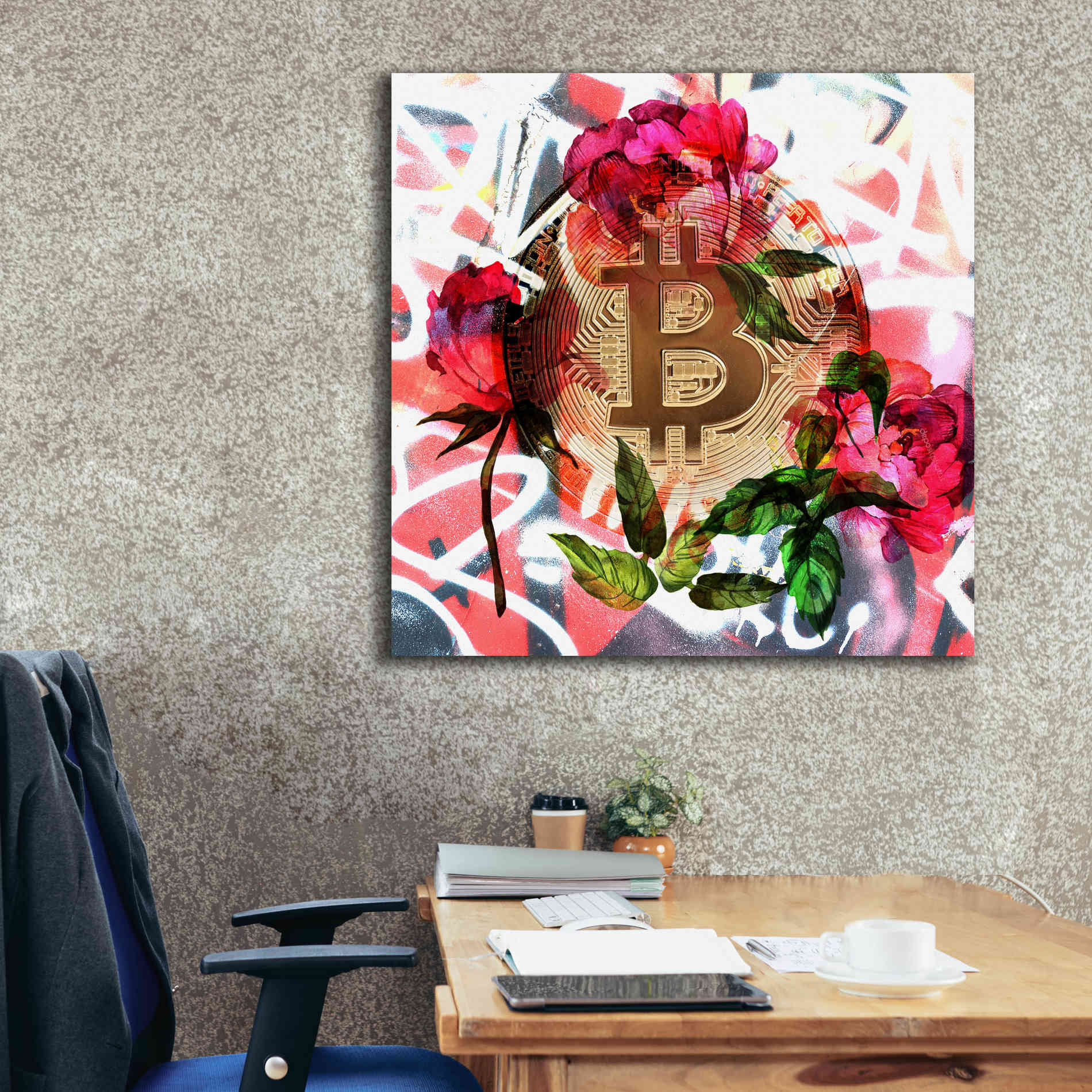 'Bitcoin Floral Inspiration 1' by Irena Orlov Giclee Canvas Wall Art,37 x 37