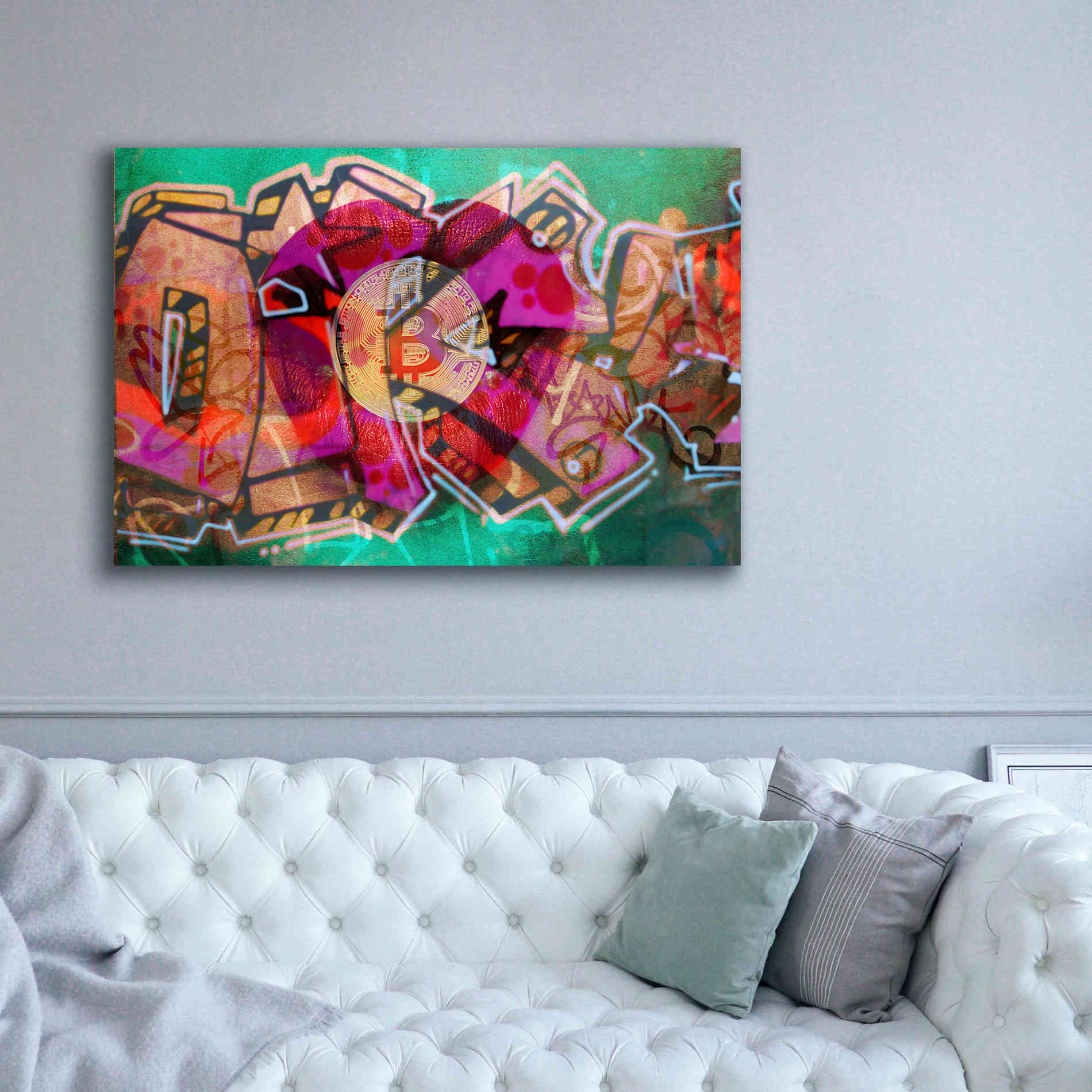 'I Love Bitcoin Graffiti 2' by Irena Orlov Giclee Canvas Wall Art,60 x 40