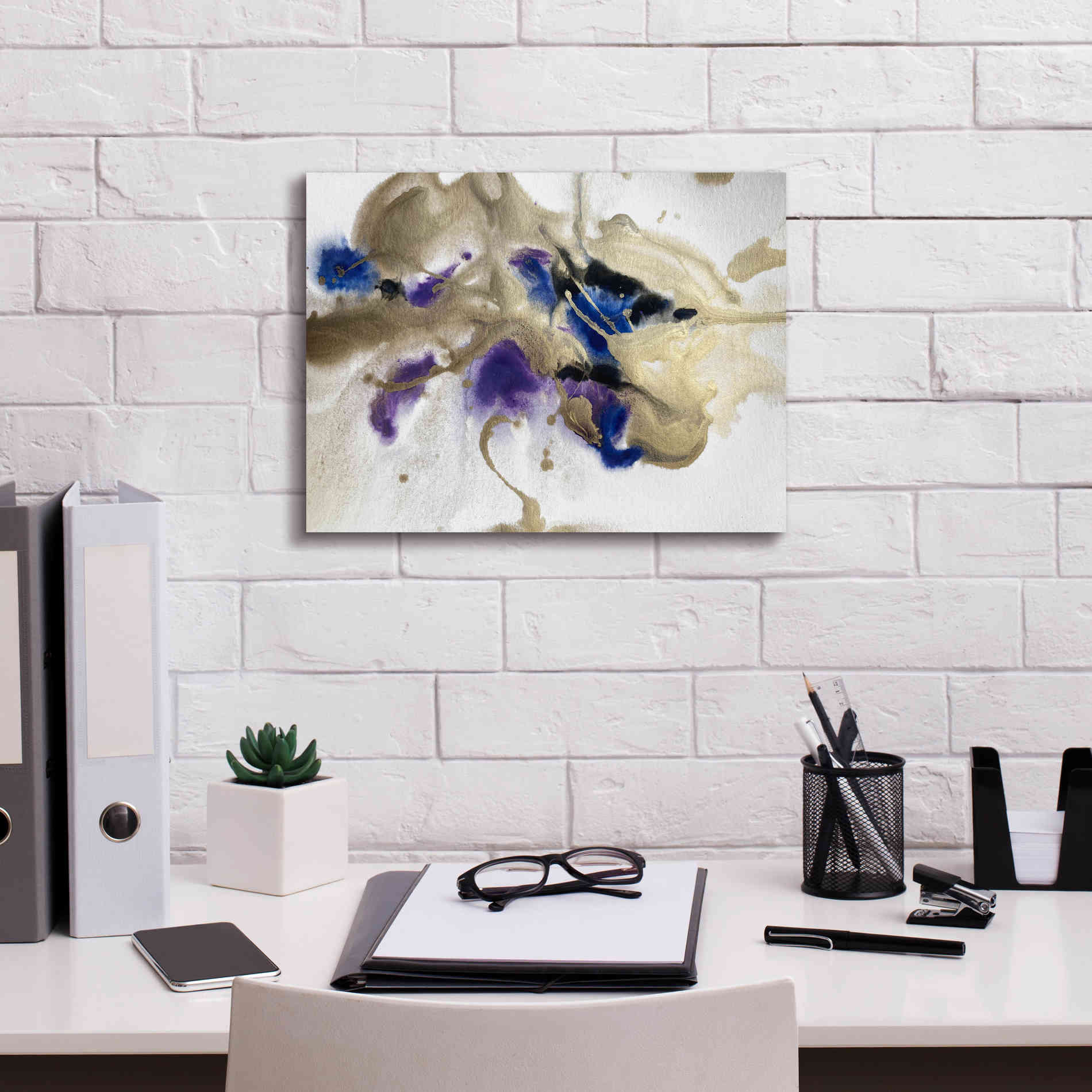 'Gold In Blue Watercolor Abstract 2' by Irena Orlov Giclee Canvas Wall Art,16 x 12