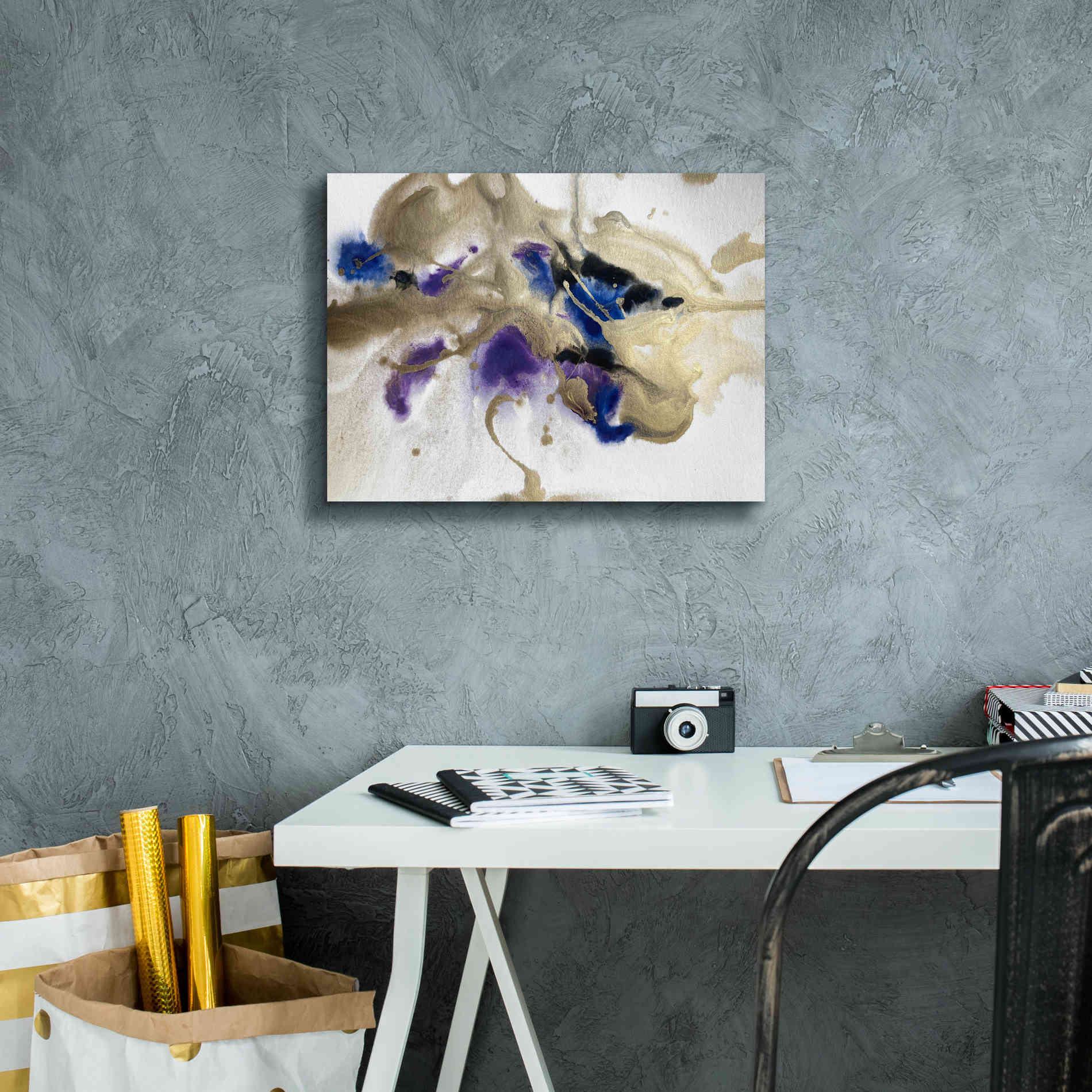 'Gold In Blue Watercolor Abstract 2' by Irena Orlov Giclee Canvas Wall Art,16 x 12