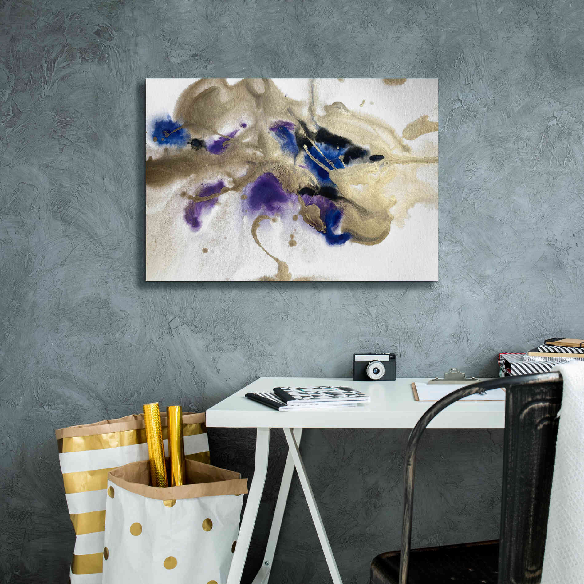 'Gold In Blue Watercolor Abstract 2' by Irena Orlov Giclee Canvas Wall Art,26 x 18