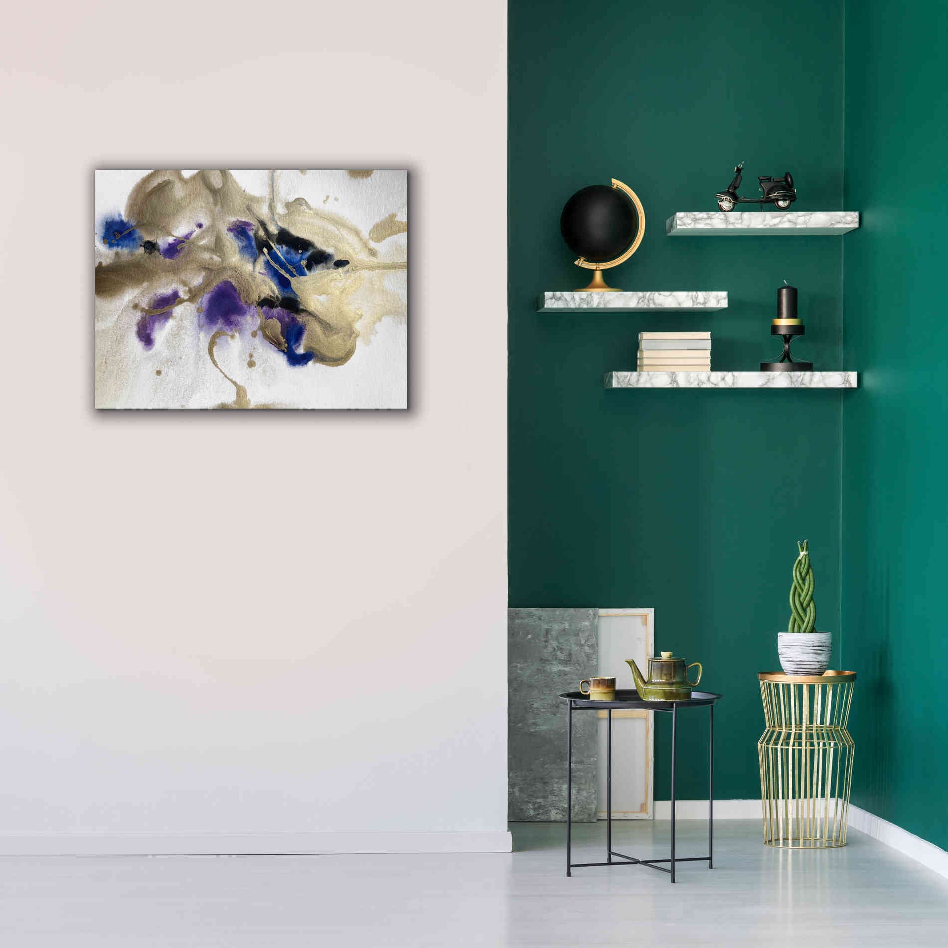 'Gold In Blue Watercolor Abstract 2' by Irena Orlov Giclee Canvas Wall Art,34 x 26