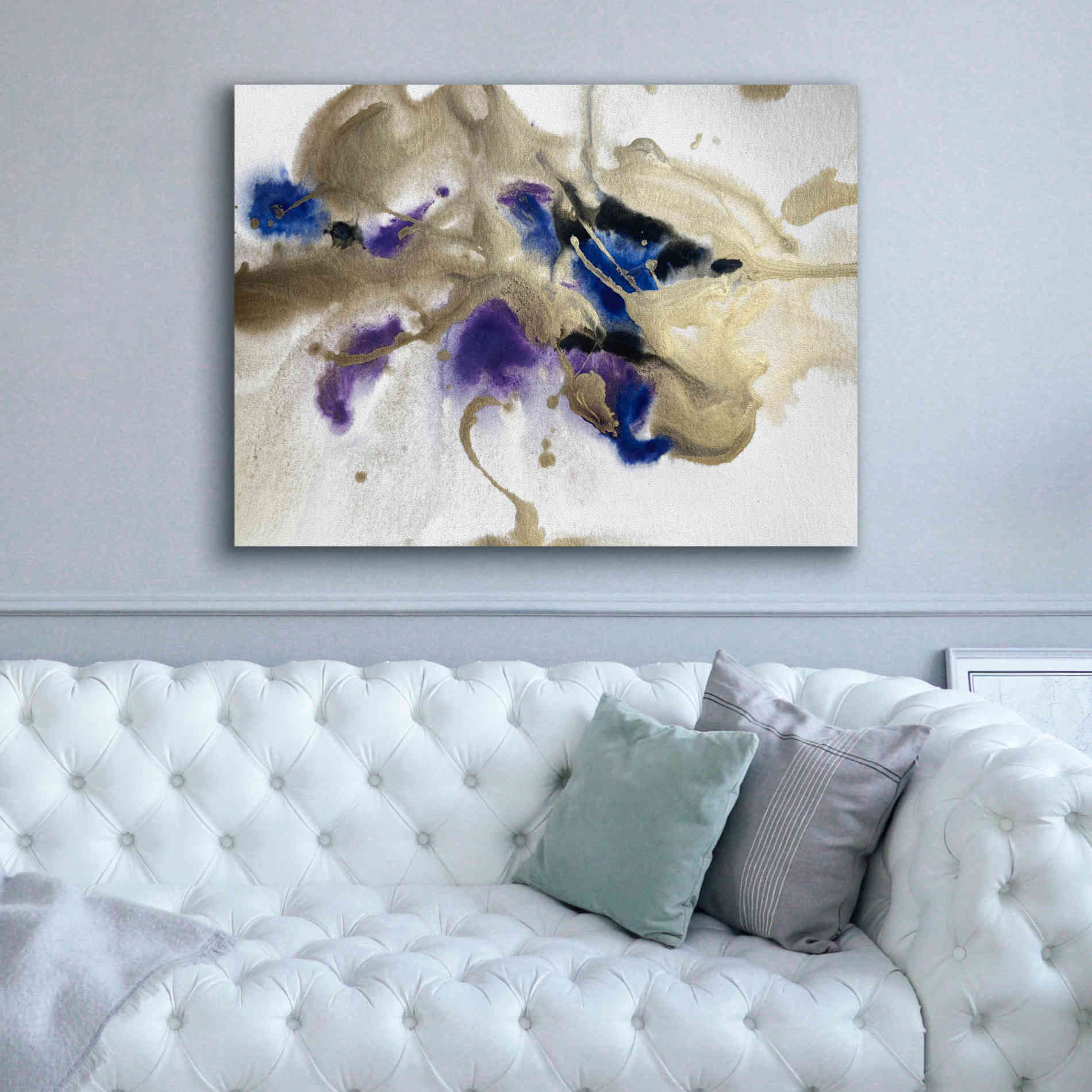 'Gold In Blue Watercolor Abstract 2' by Irena Orlov Giclee Canvas Wall Art,54 x 40