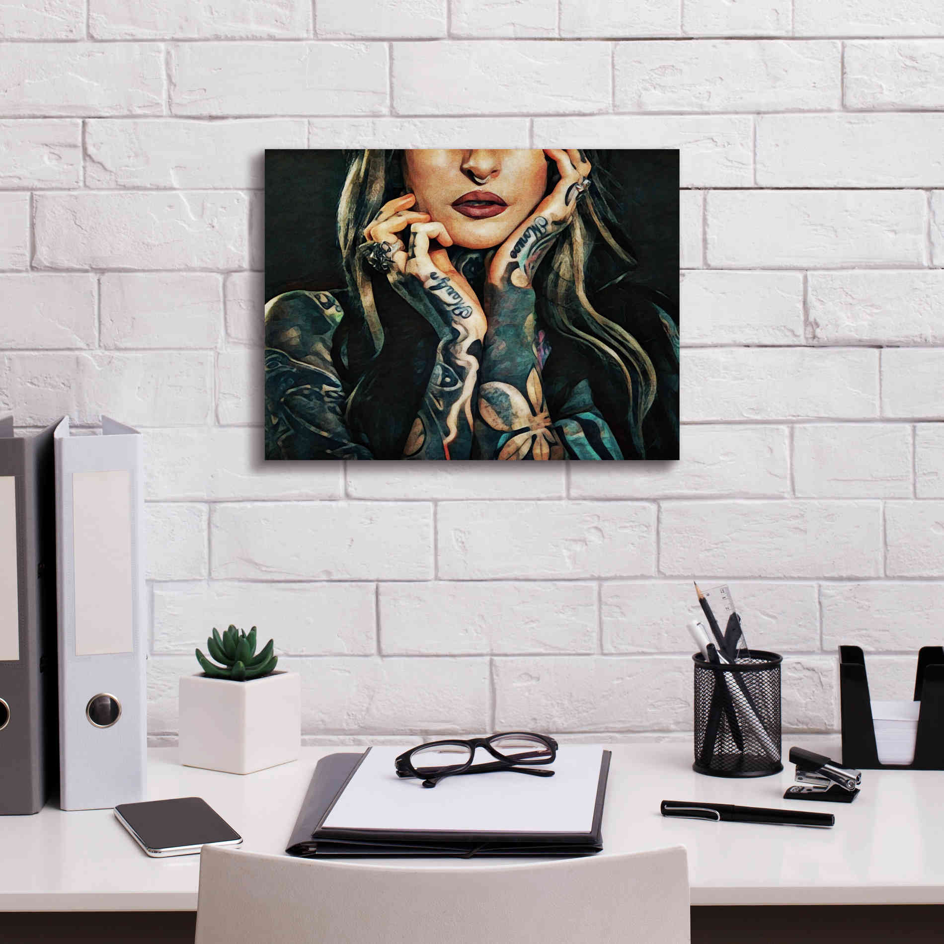 'Tattooed Temptress' by Ashley Aldridge Giclee Canvas Wall Art,16 x 12