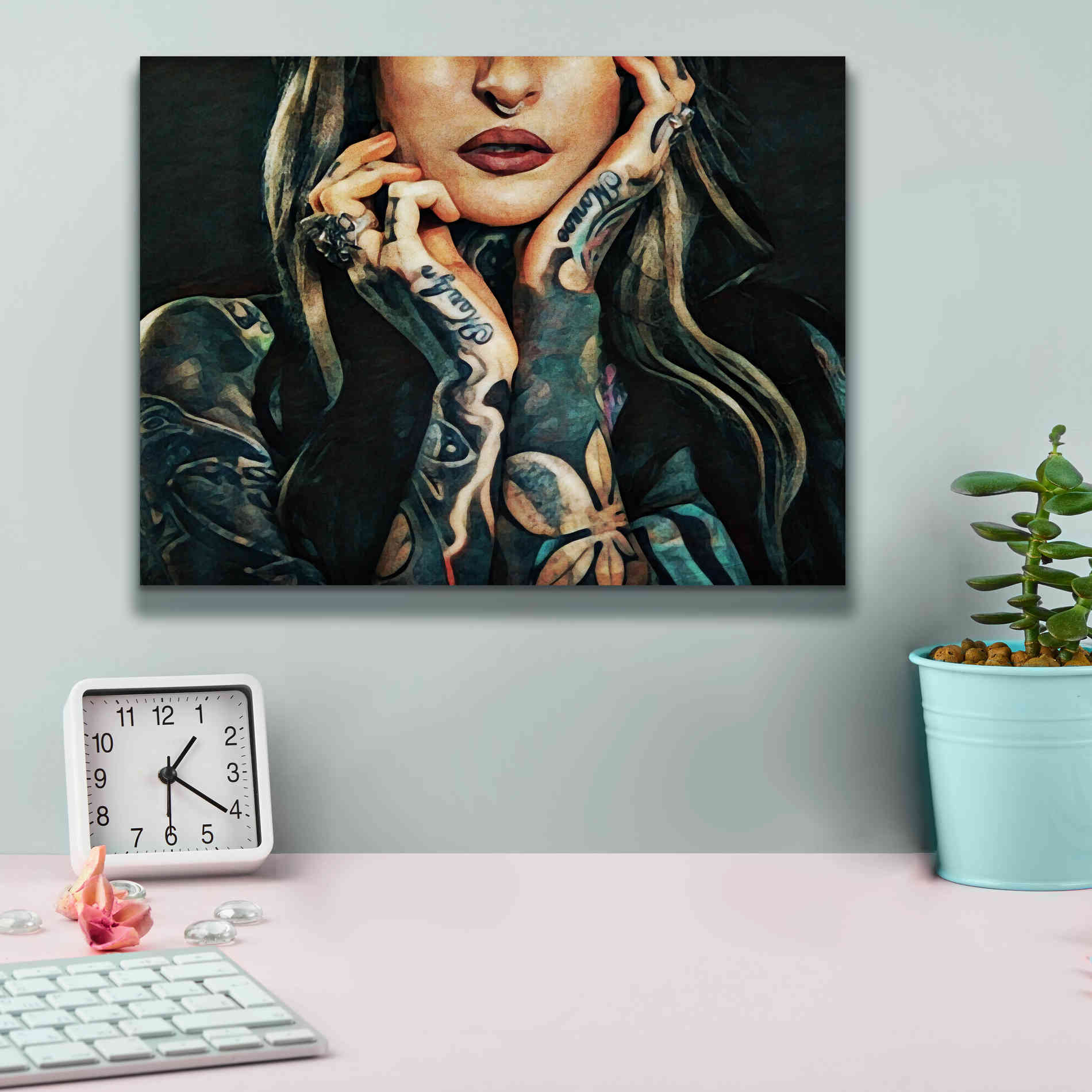 'Tattooed Temptress' by Ashley Aldridge Giclee Canvas Wall Art,16 x 12