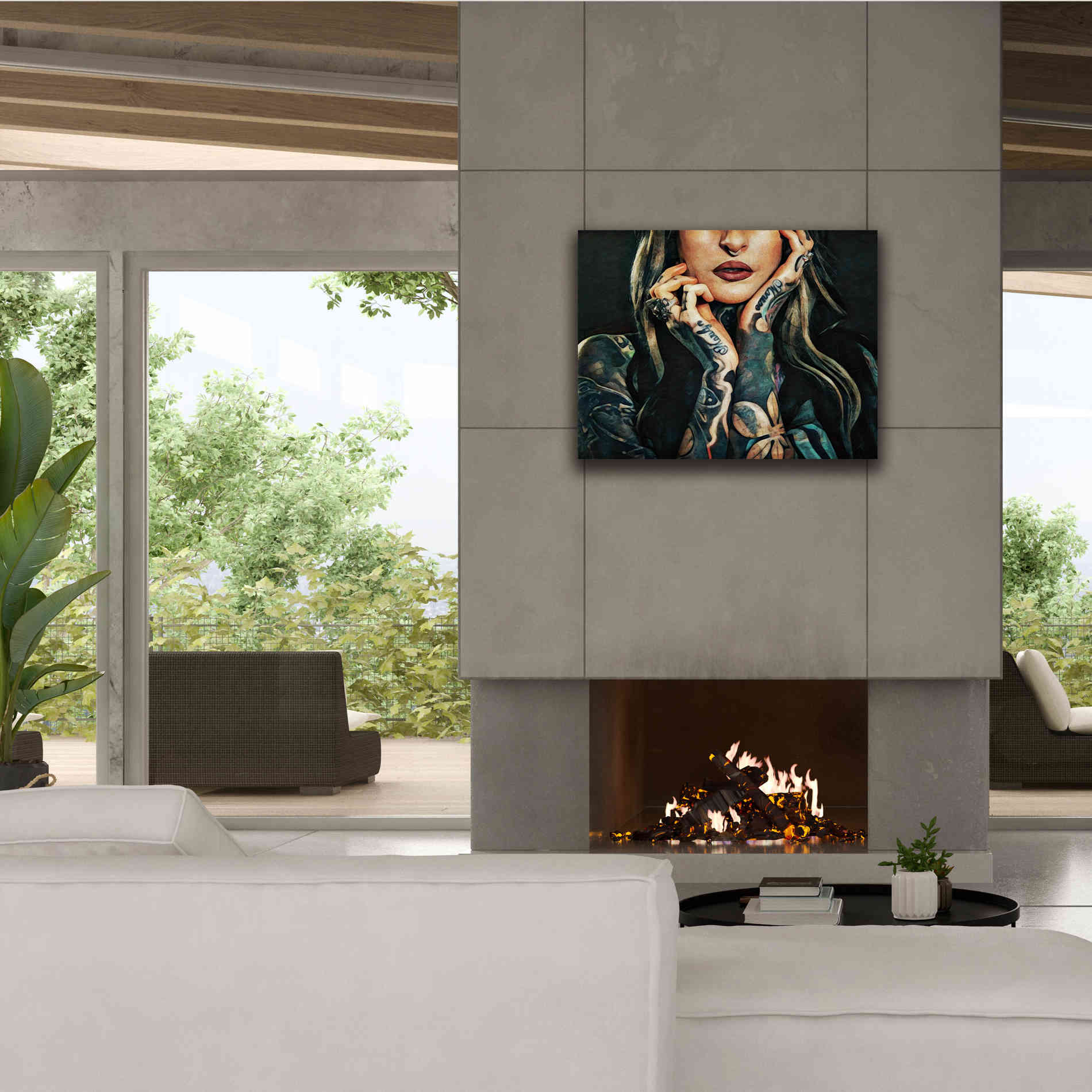 'Tattooed Temptress' by Ashley Aldridge Giclee Canvas Wall Art,34 x 26