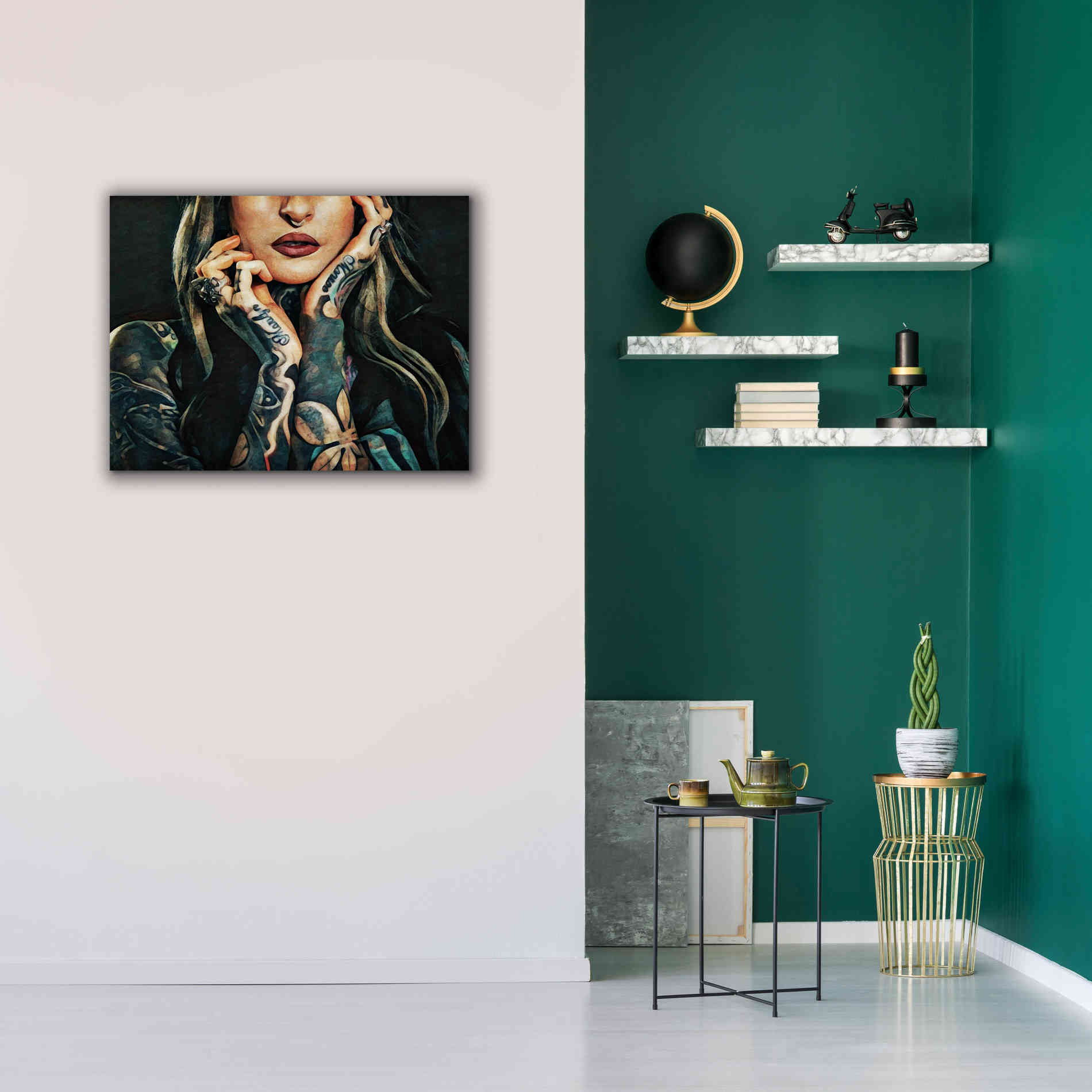 'Tattooed Temptress' by Ashley Aldridge Giclee Canvas Wall Art,34 x 26