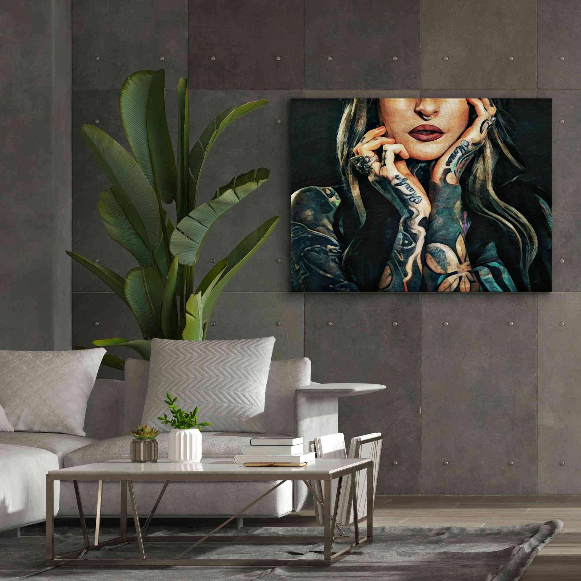 'Tattooed Temptress' by Ashley Aldridge Giclee Canvas Wall Art,54 x 40