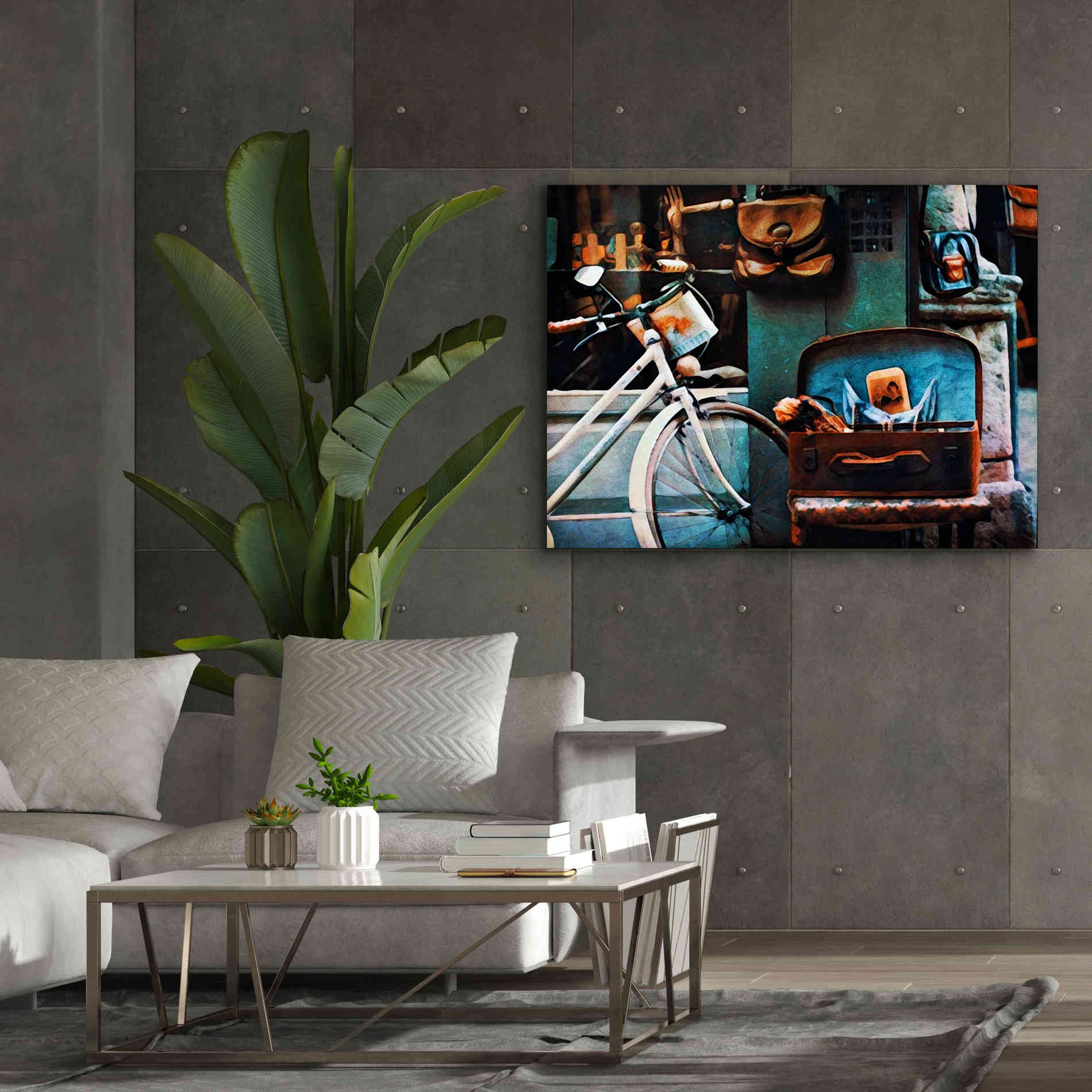 'Bicycle Brown Baggage' by Ashley Aldridge Giclee Canvas Wall Art,54 x 40