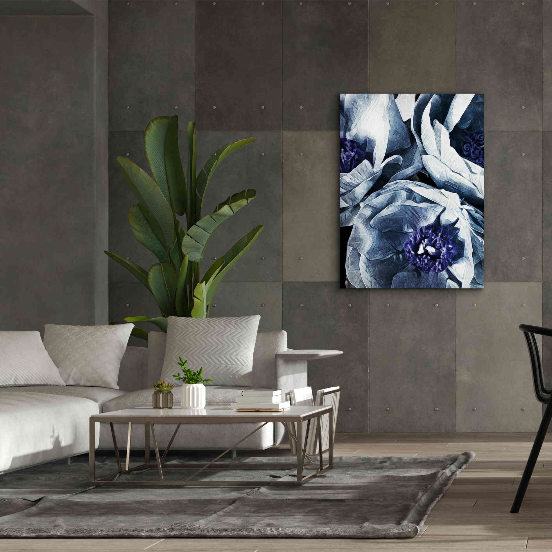 'Peony Blue Petals 3' by Ashley Aldridge Giclee Canvas Wall Art,40 x 54