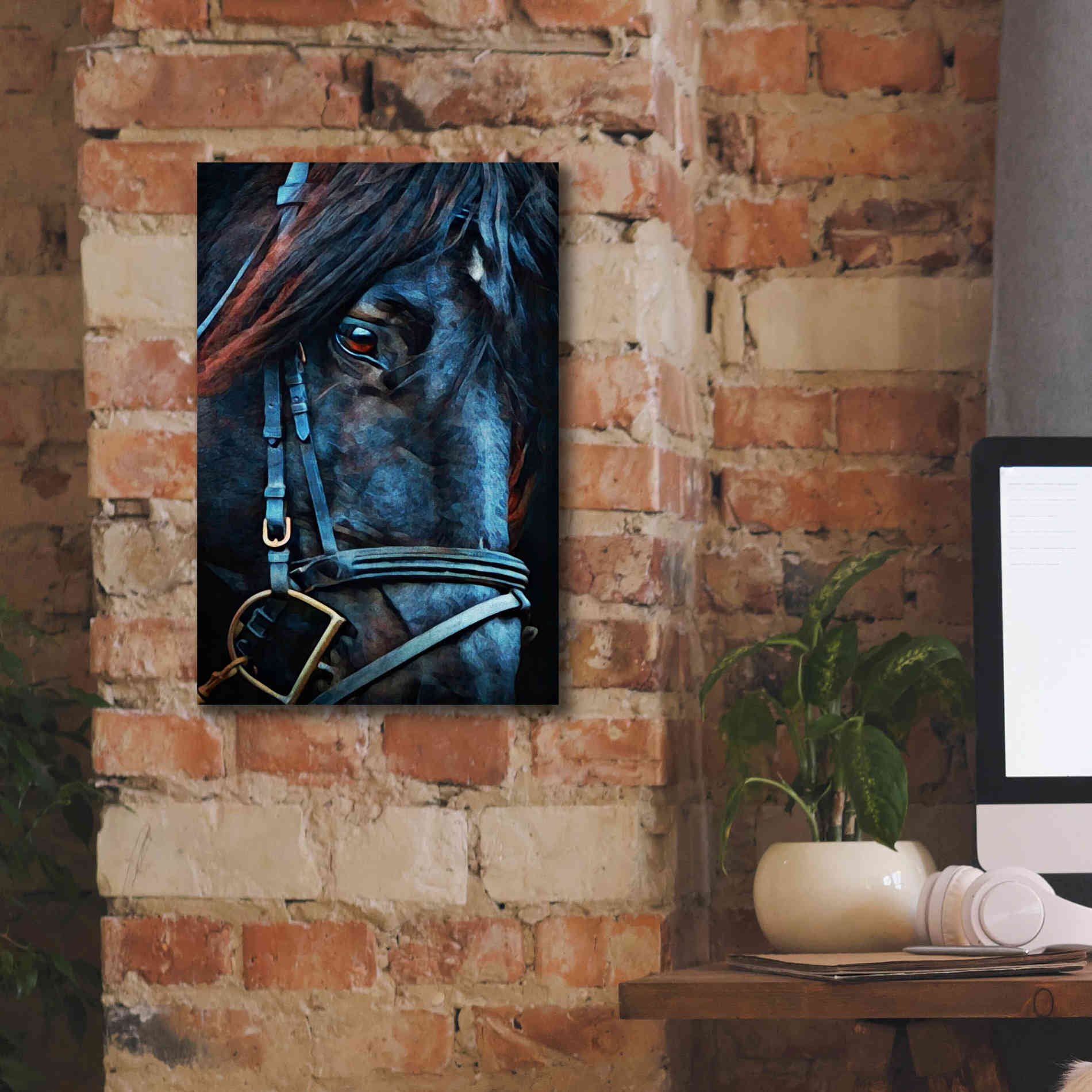 'Black Stallion Stare 2' by Ashley Aldridge Giclee Canvas Wall Art,12 x 18