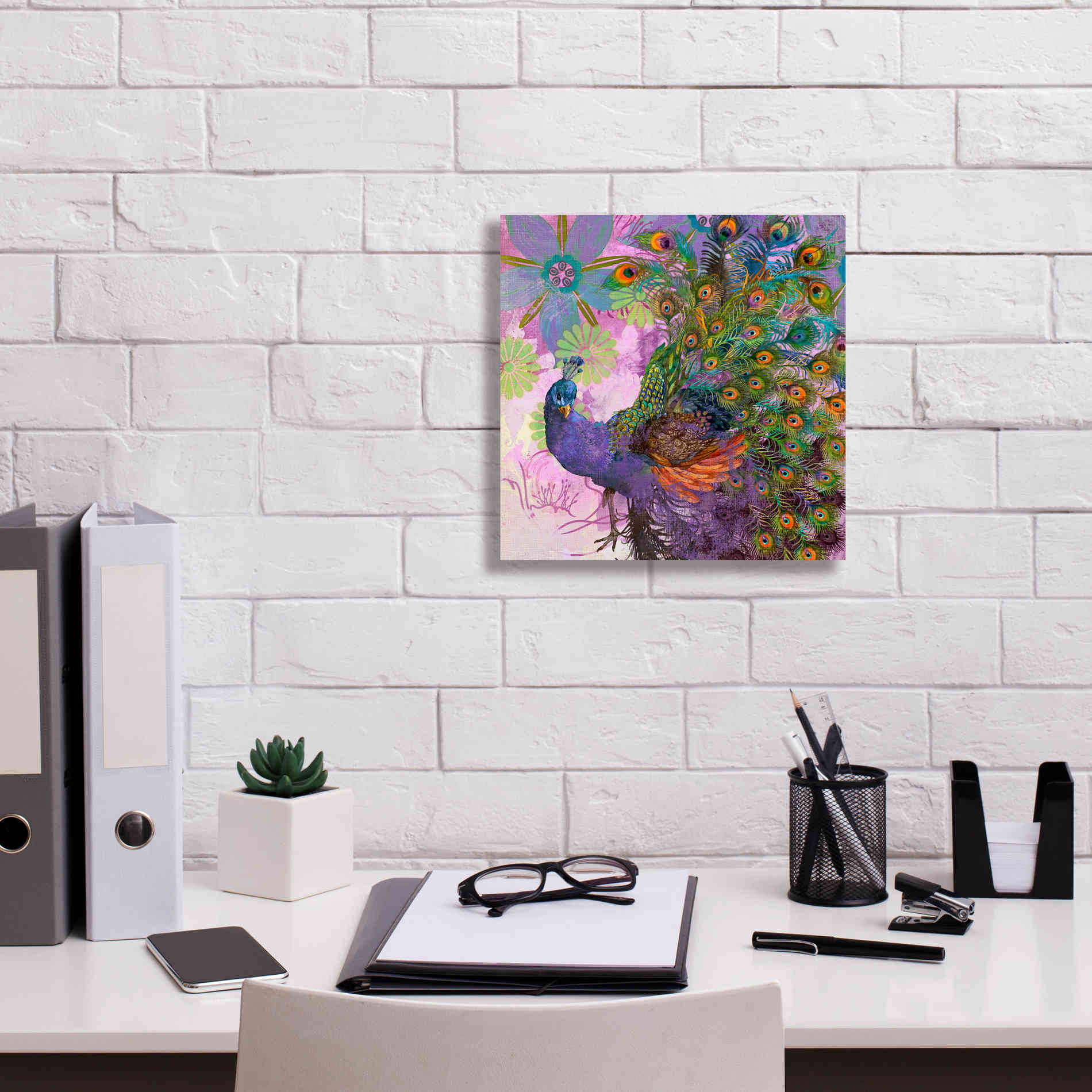 'Peacock Prance' by Evelia Designs Giclee Canvas Wall Art,12 x 12