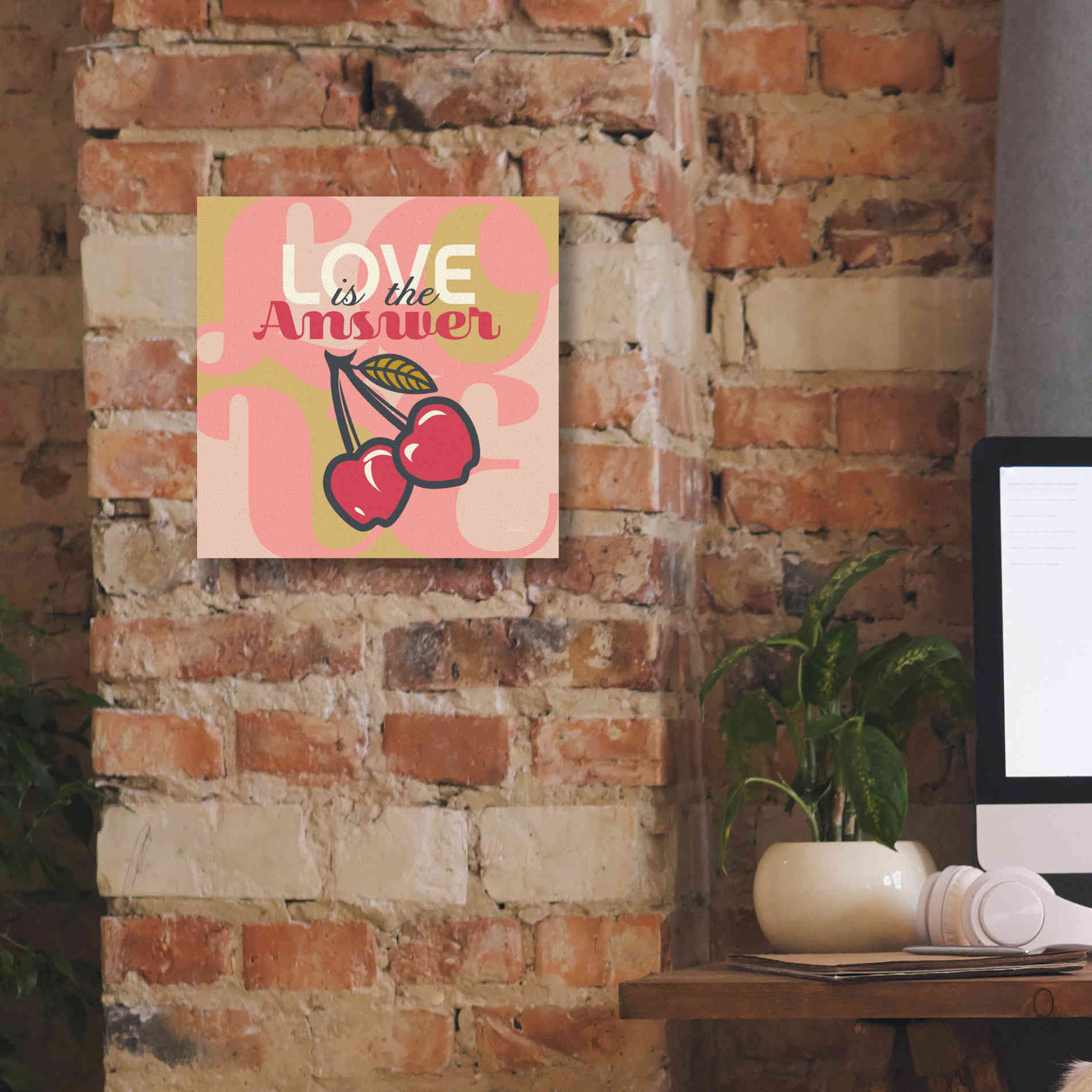 'Love Is The Answer Cherries' by Evelia Designs Giclee Canvas Wall Art,12 x 12