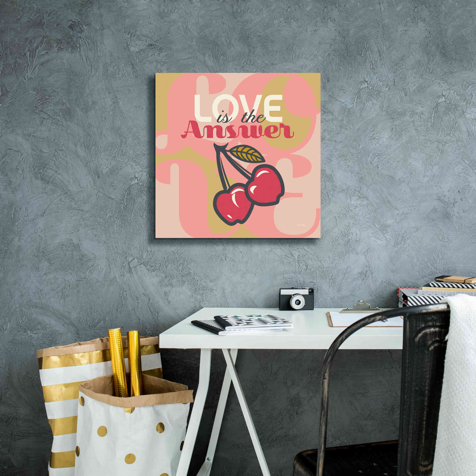 'Love Is The Answer Cherries' by Evelia Designs Giclee Canvas Wall Art,18 x 18