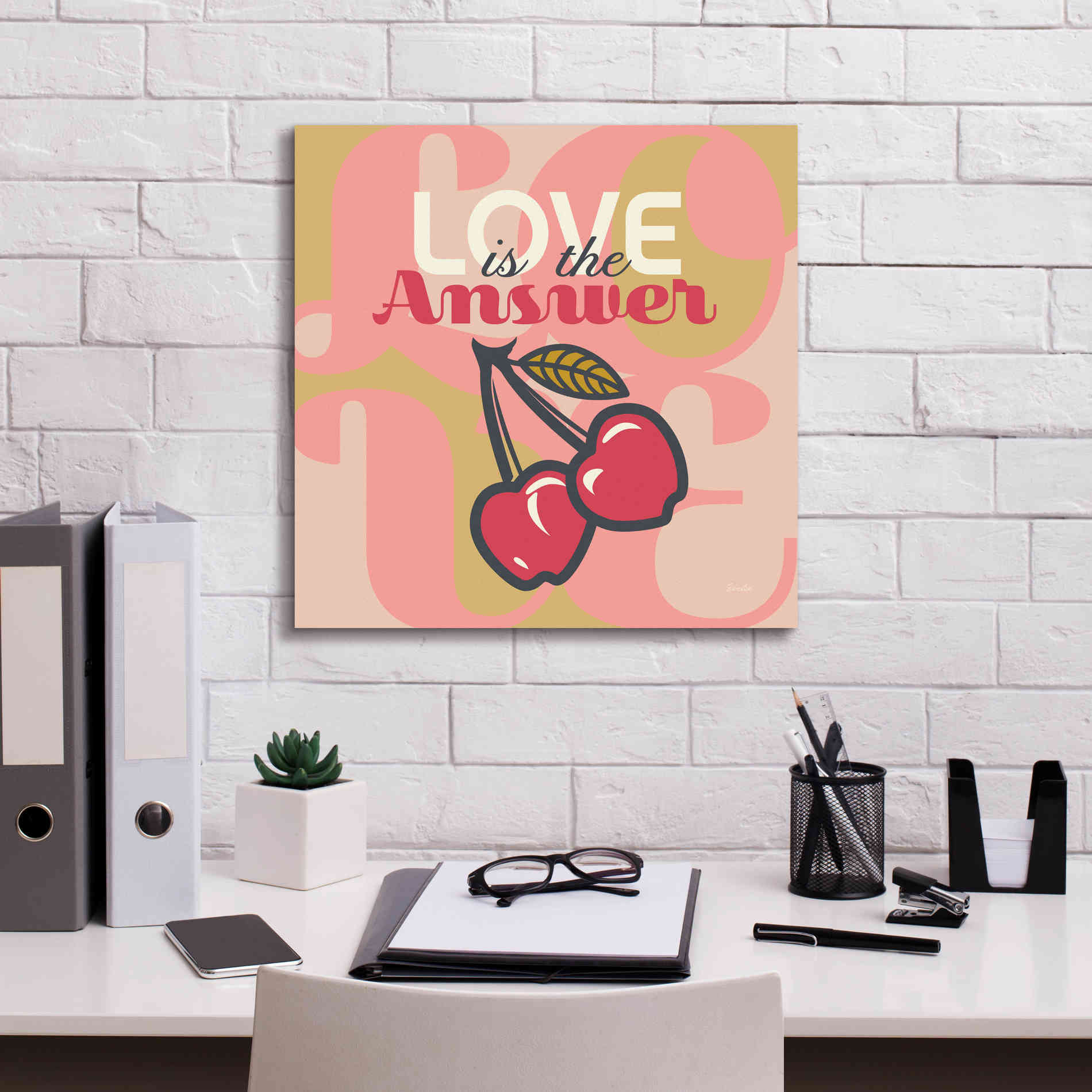 'Love Is The Answer Cherries' by Evelia Designs Giclee Canvas Wall Art,18 x 18