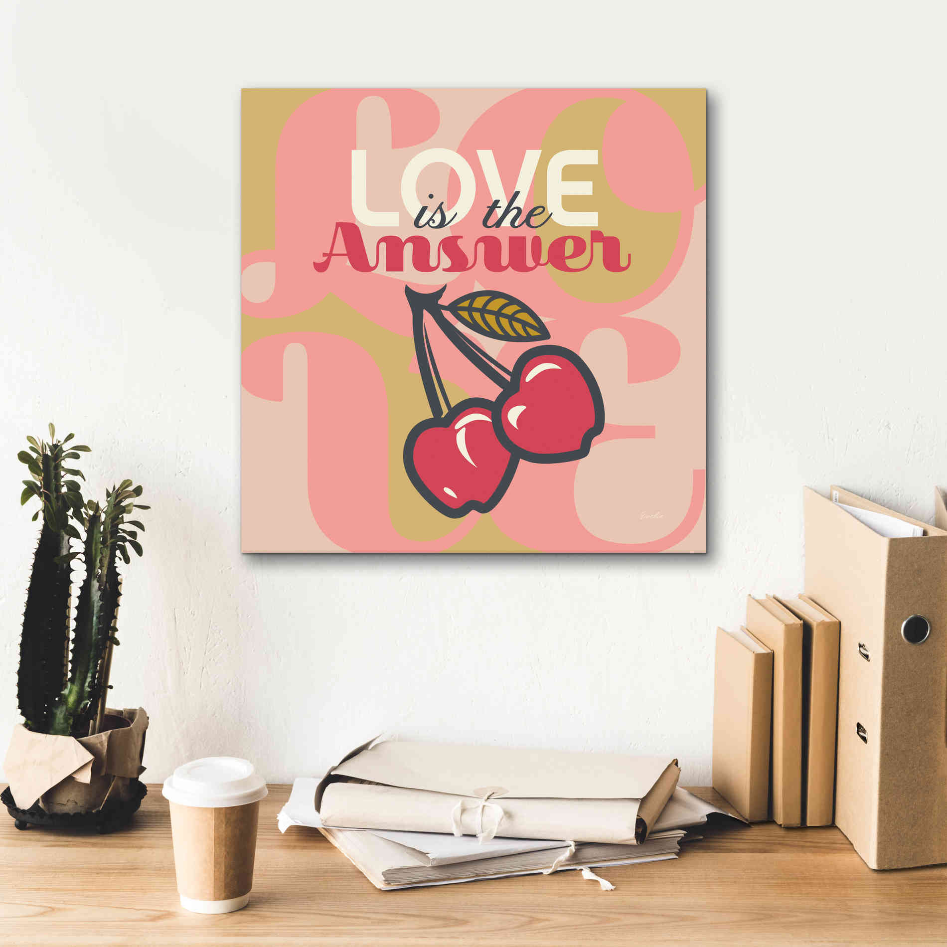 'Love Is The Answer Cherries' by Evelia Designs Giclee Canvas Wall Art,18 x 18