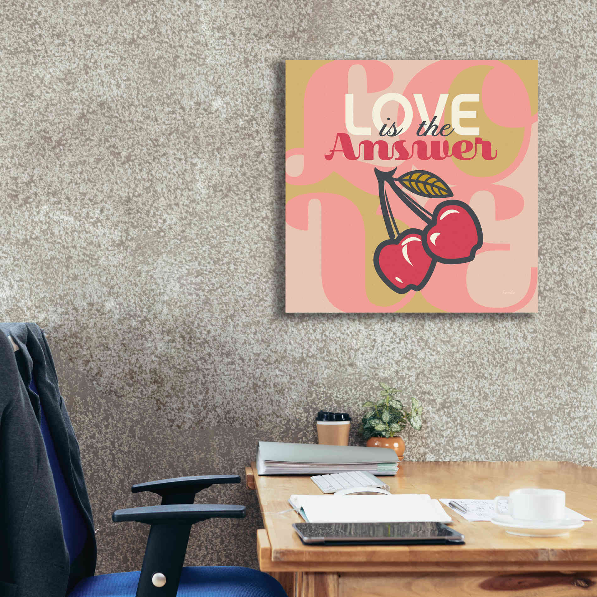 'Love Is The Answer Cherries' by Evelia Designs Giclee Canvas Wall Art,26 x 26