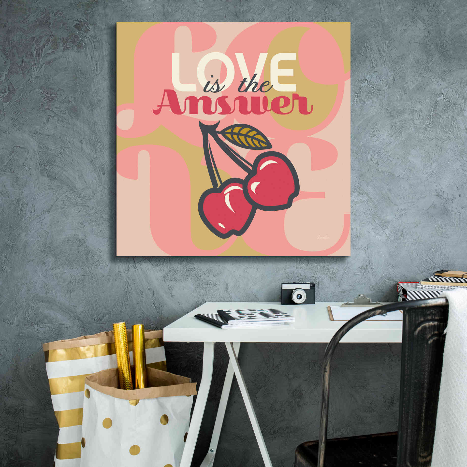 'Love Is The Answer Cherries' by Evelia Designs Giclee Canvas Wall Art,26 x 26