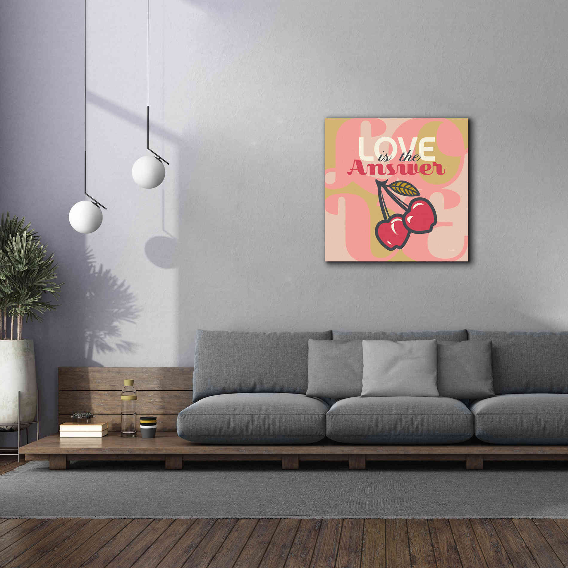 'Love Is The Answer Cherries' by Evelia Designs Giclee Canvas Wall Art,37 x 37
