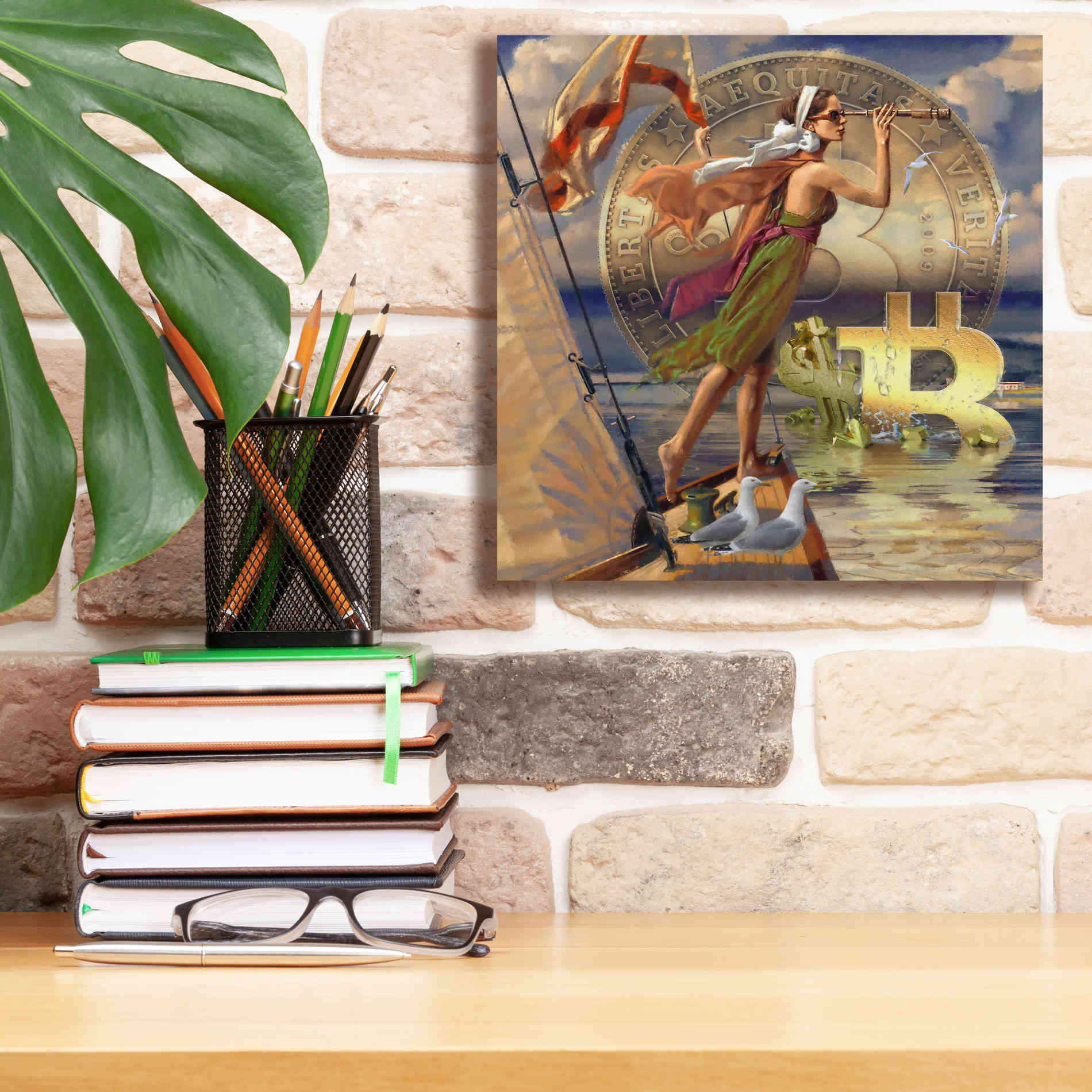 'Bitcoin Deco Ten' by Steve Hunziker Giclee Canvas Wall Art,12 x 12