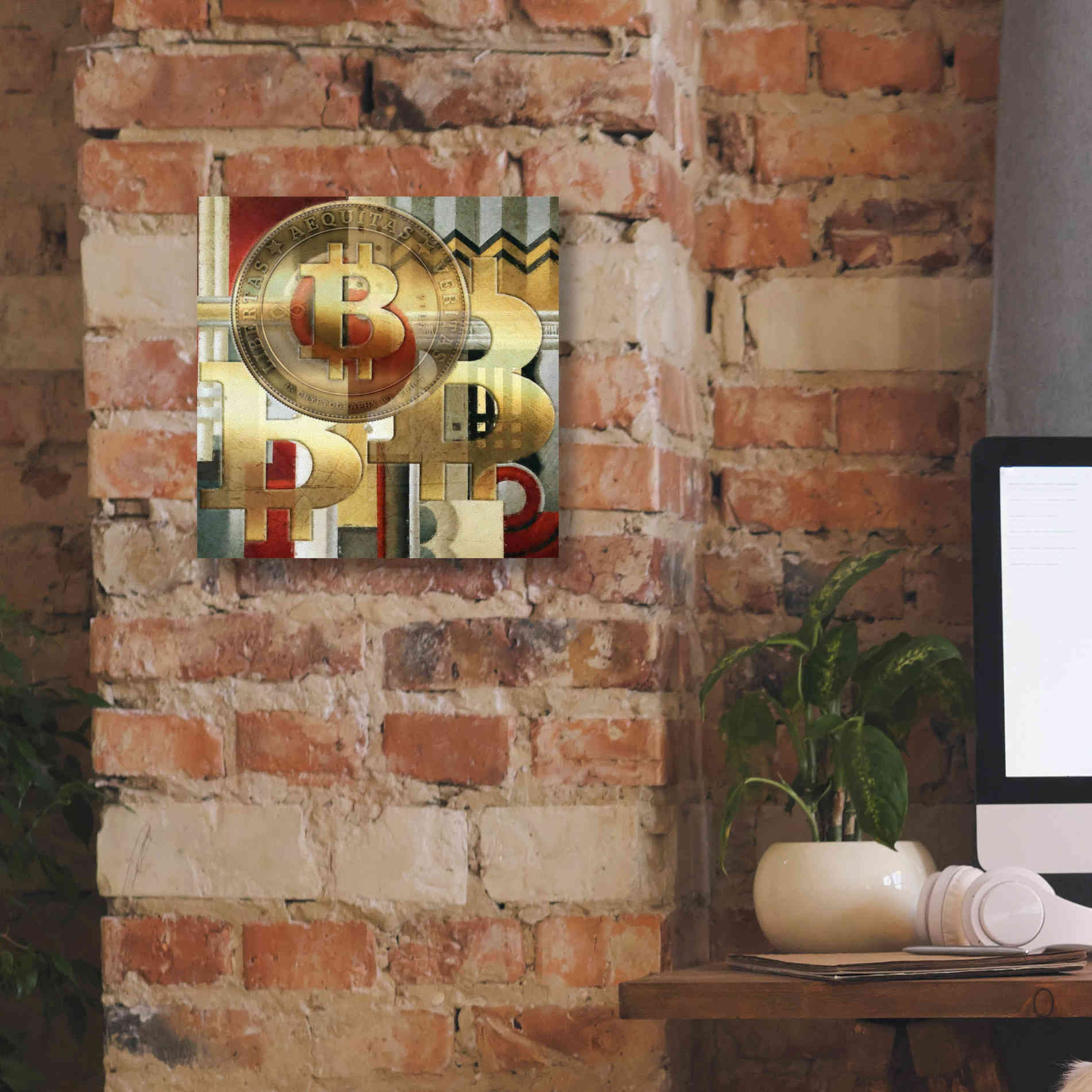 'Bitcoin Deco Seven' by Steve Hunziker Giclee Canvas Wall Art,12 x 12