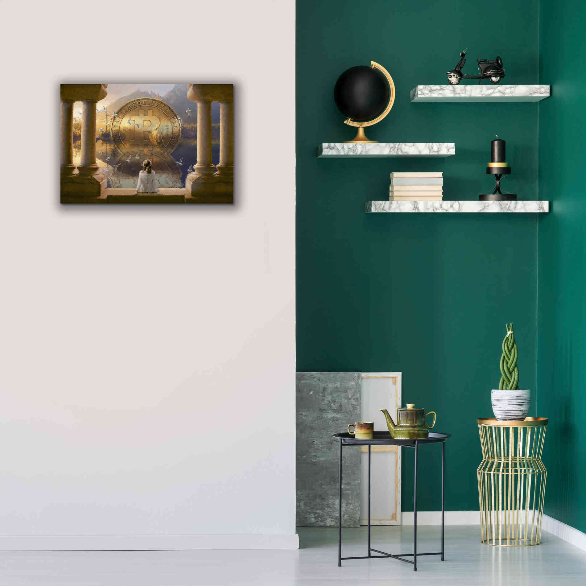 'Bitcoin Deco Three' by Steve Hunziker Giclee Canvas Wall Art,26 x 18