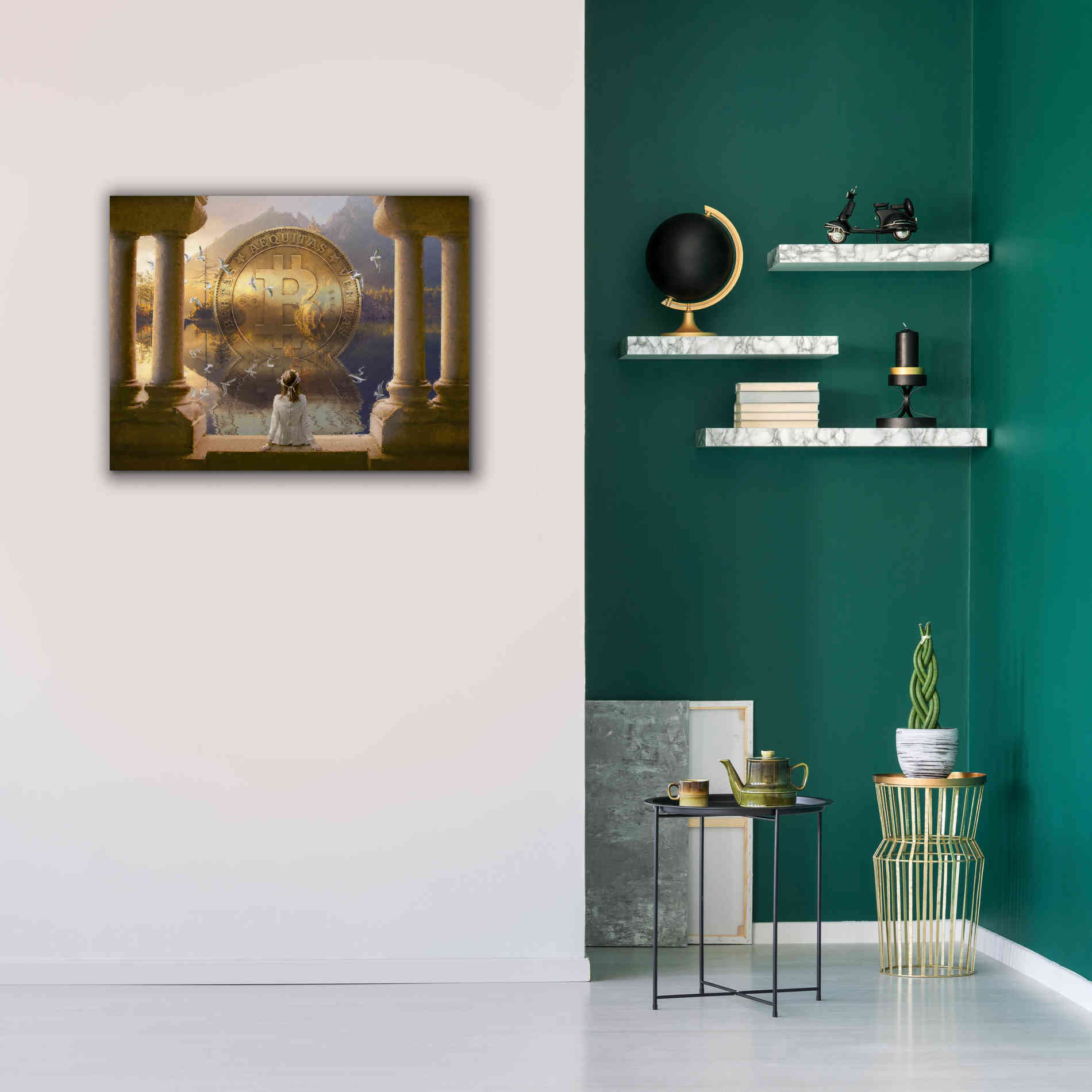 'Bitcoin Deco Three' by Steve Hunziker Giclee Canvas Wall Art,34 x 26