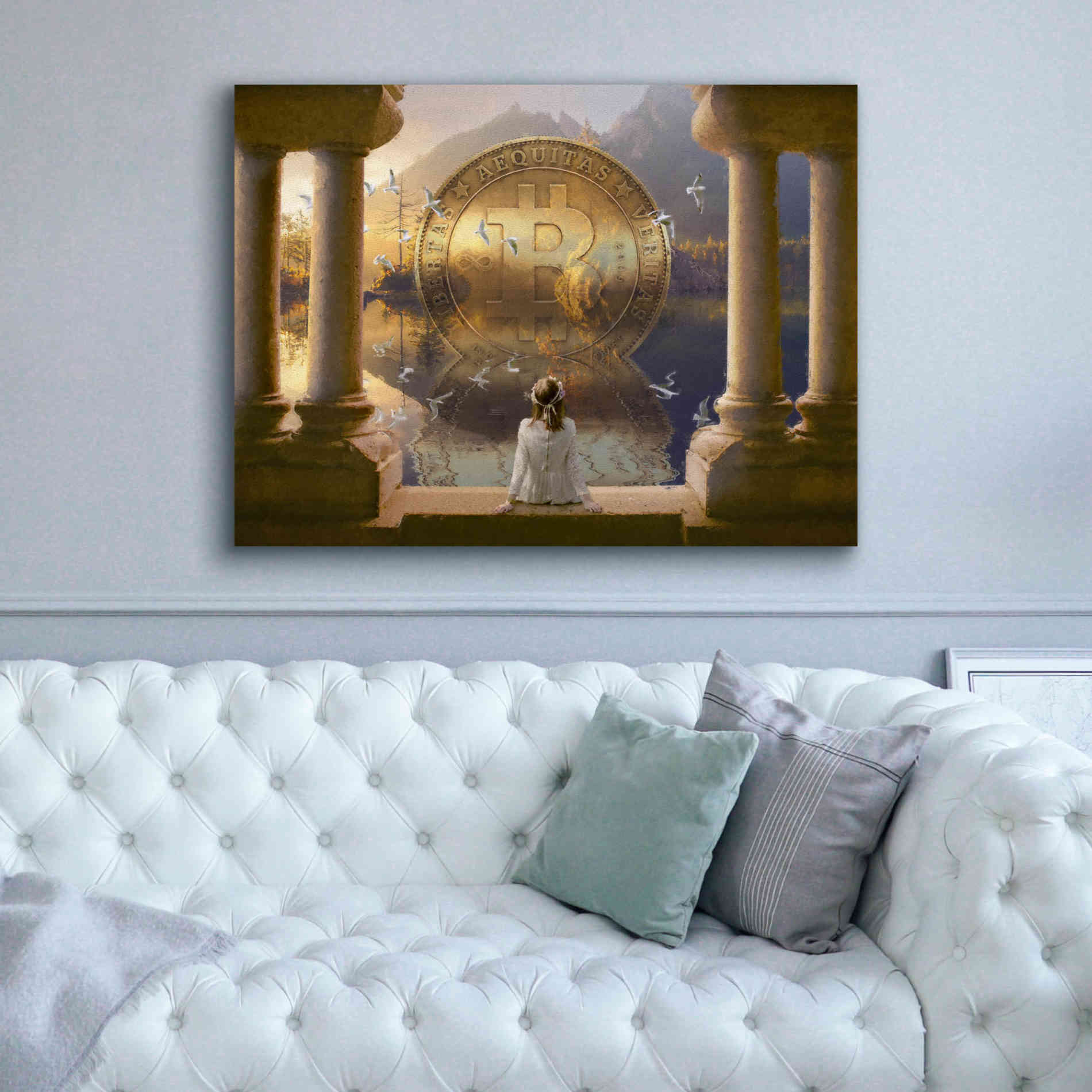 'Bitcoin Deco Three' by Steve Hunziker Giclee Canvas Wall Art,54 x 40