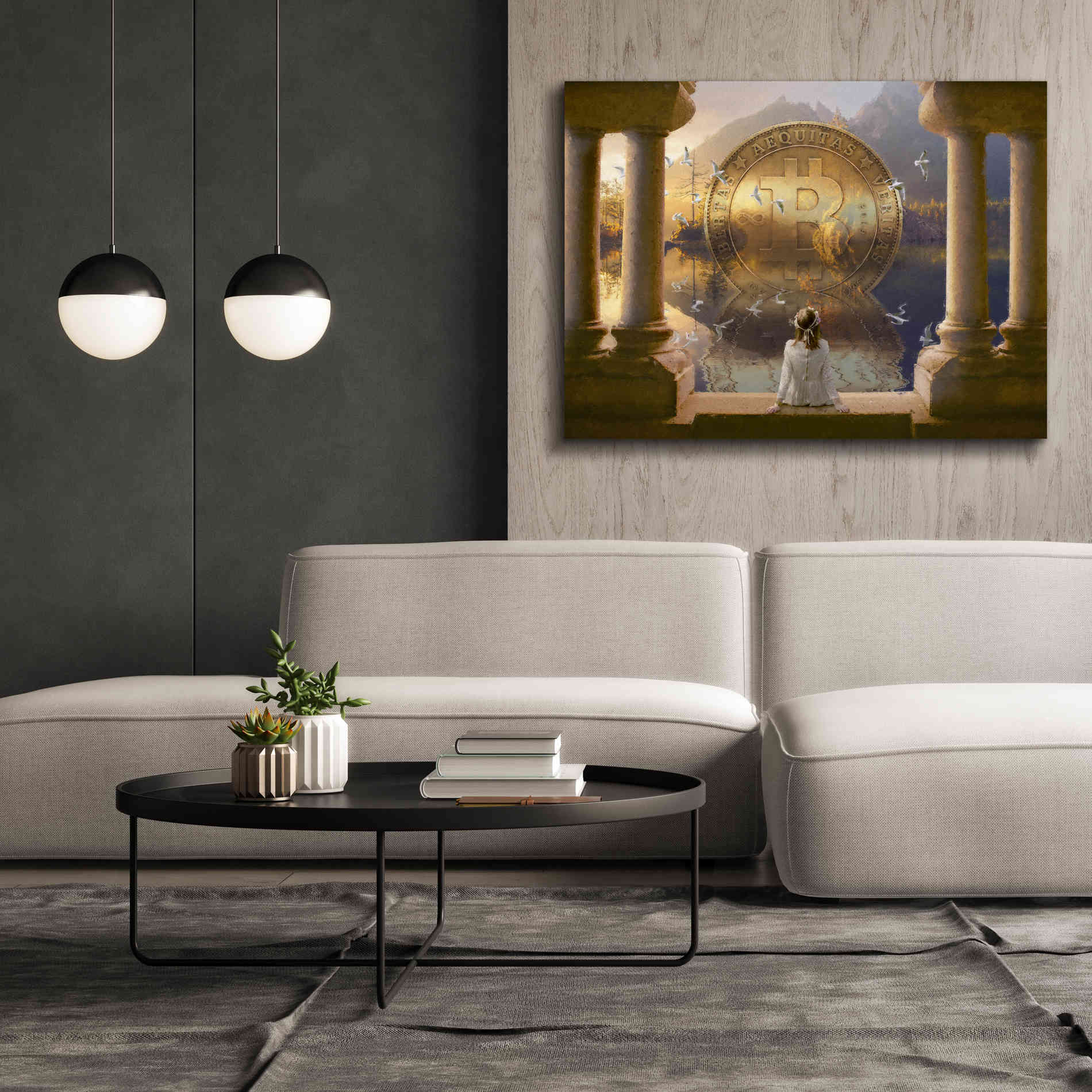 'Bitcoin Deco Three' by Steve Hunziker Giclee Canvas Wall Art,54 x 40
